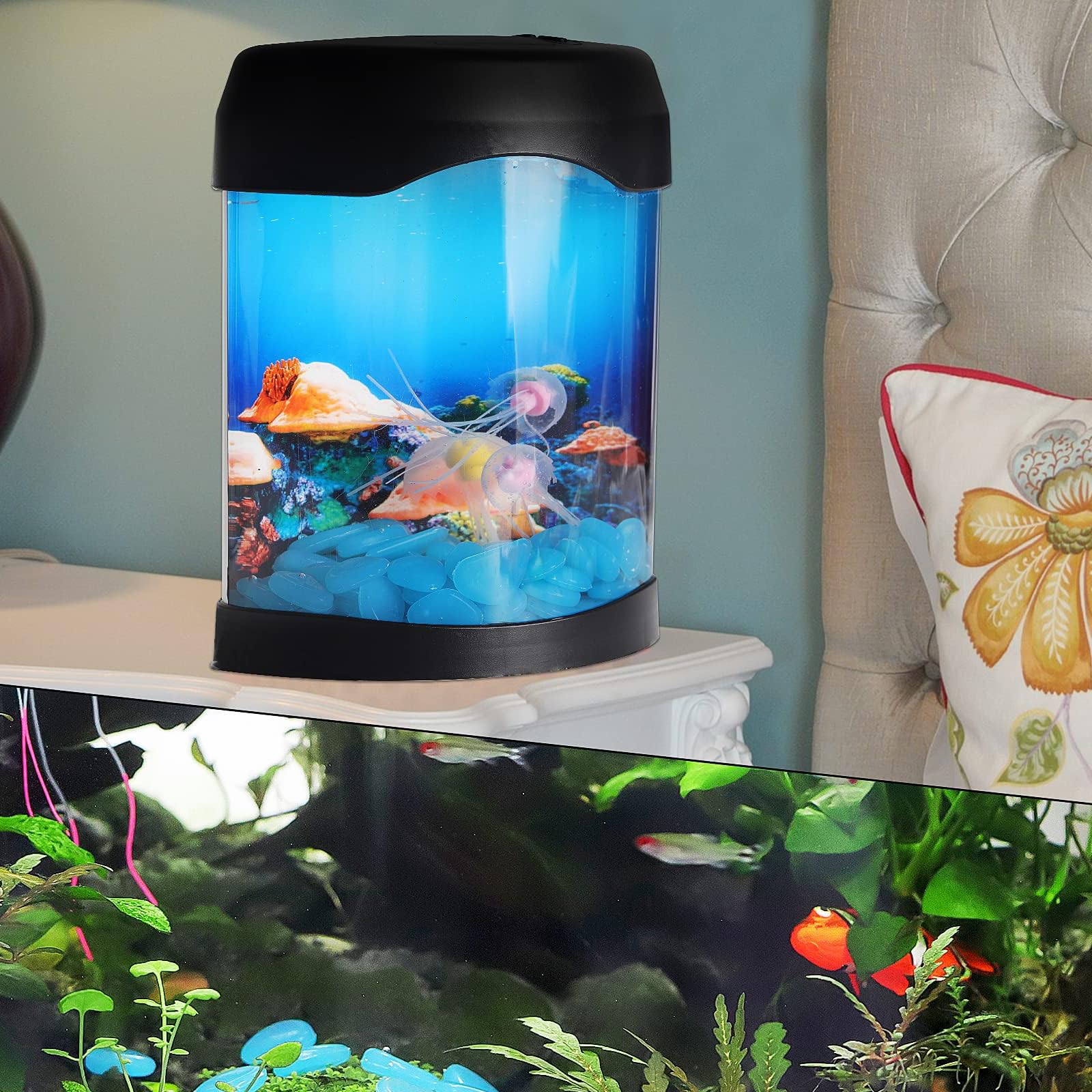 400 Pezzi Pietre Luminose, Blu Scuro Ciottoli Luminosi, Pietre Luminose da Giardino, Sassi da Giardino, Ciottoli Fluorescenti per Acquario, Terrrazza, Decorazione Esterna e Vasi con Piante