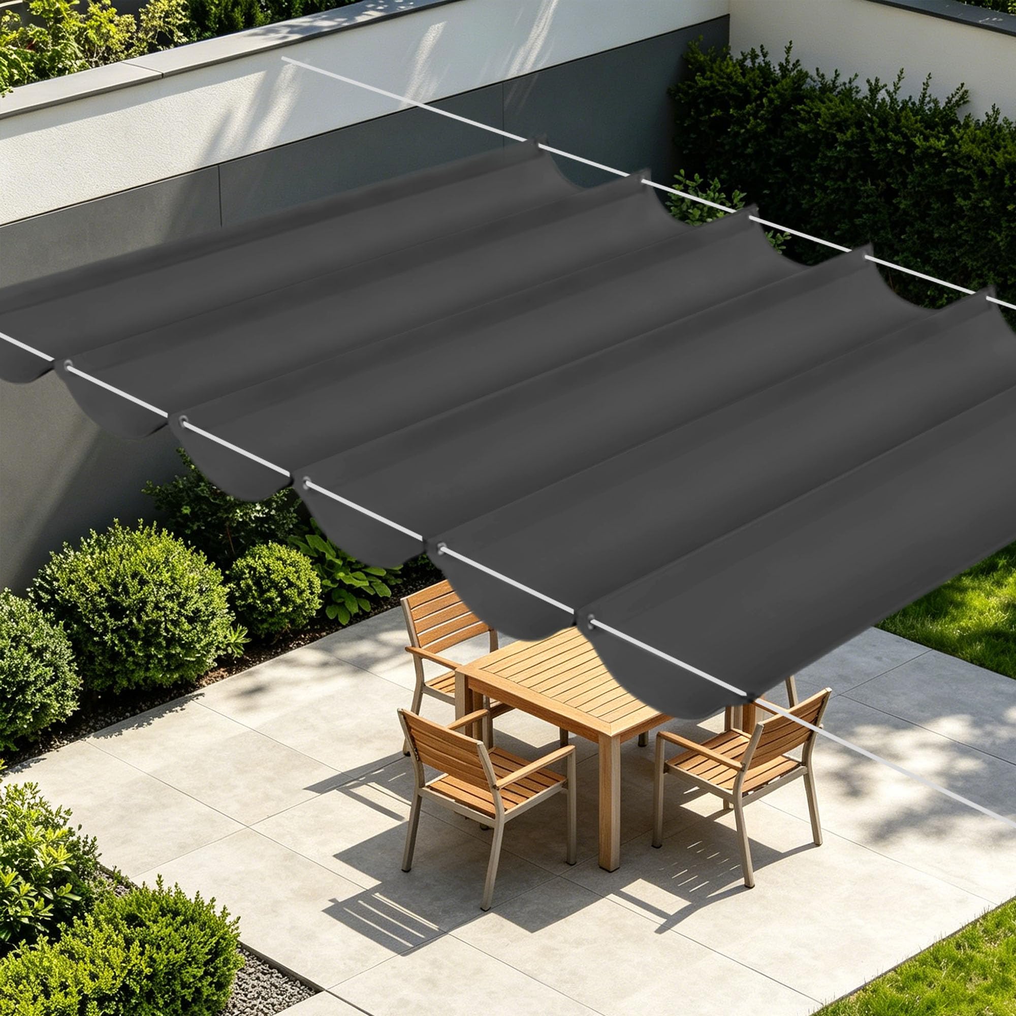 Voile d'ombrage rectangulaire vague 4x8m gris foncé imperméable pour terrasse et jardin