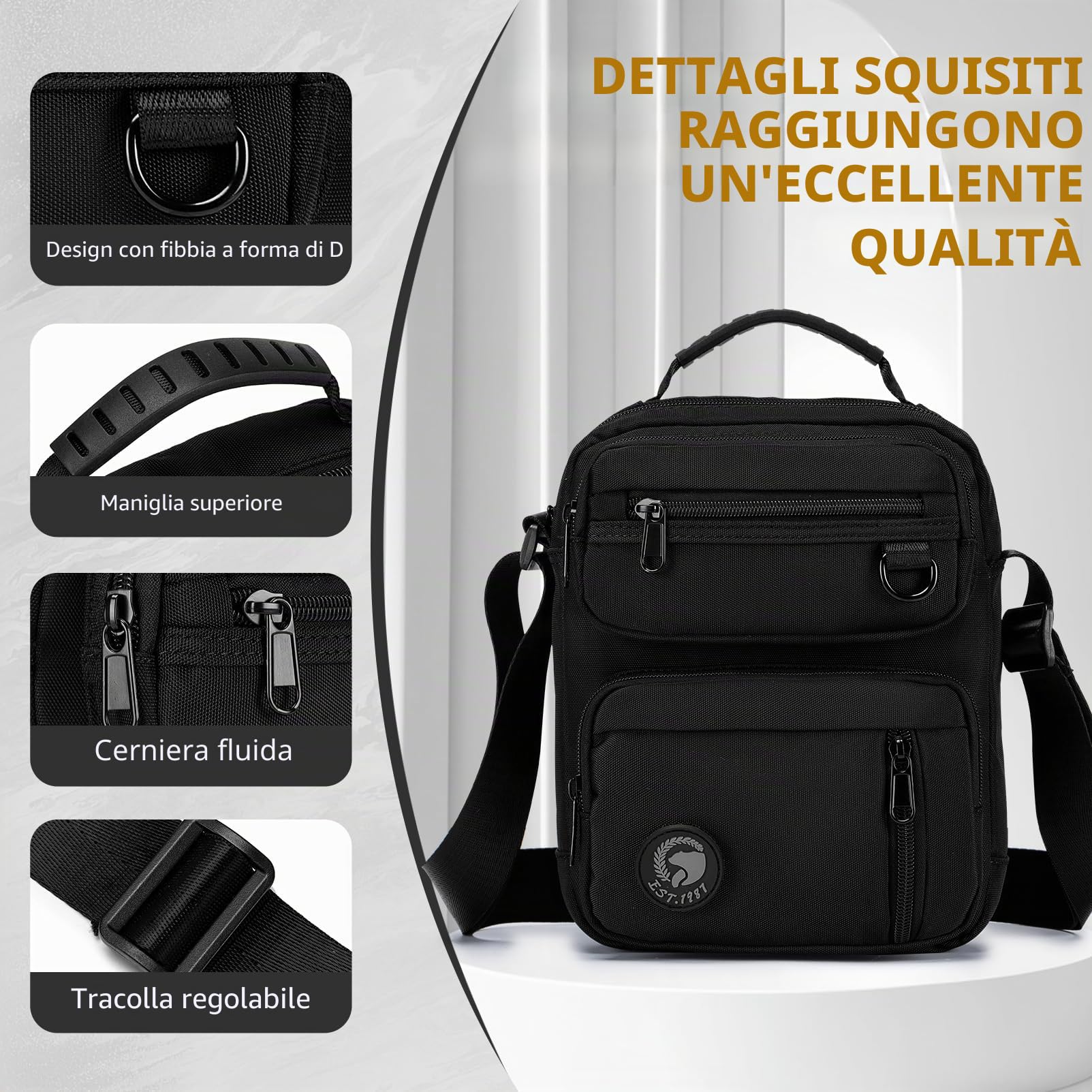 Borsello Uomo Tracolla Piccolo Con Toppa Adesiva, Impermeabile Oxford Borsa Tracolla Borselli Uomo Elegante Marsupio Tracolla Uomo Borsetta Tracolla Uomo Piccola Per Lavoro, Viaggi, Shopping