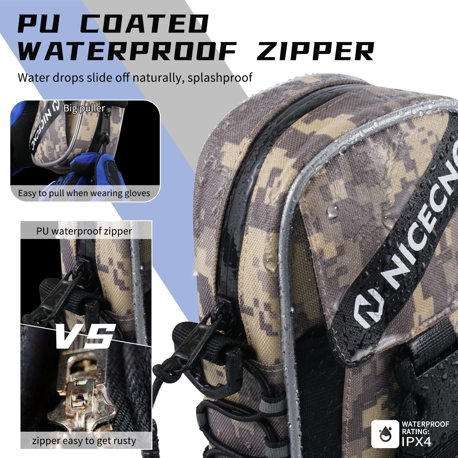 NICECNC Borsa portaoggetti per parafanghi ATV, in tessuto PVC, con striscia riflettente, impermeabile, con cerniera, Compatible with Raptor 700 ATV (mimetico)