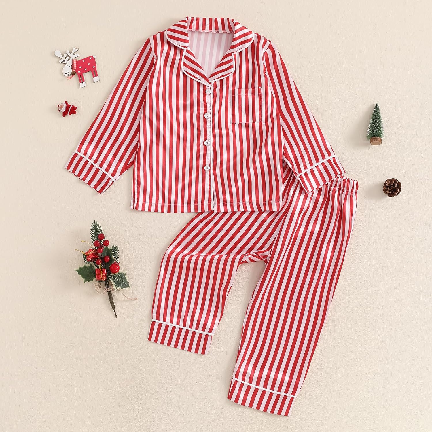 Kids Baby Girl Pajamas Set Silk Christmas Tree Car Print Button Shirt Tops Pants Toddler Sleepwear Pjs Loungewear - Image 8