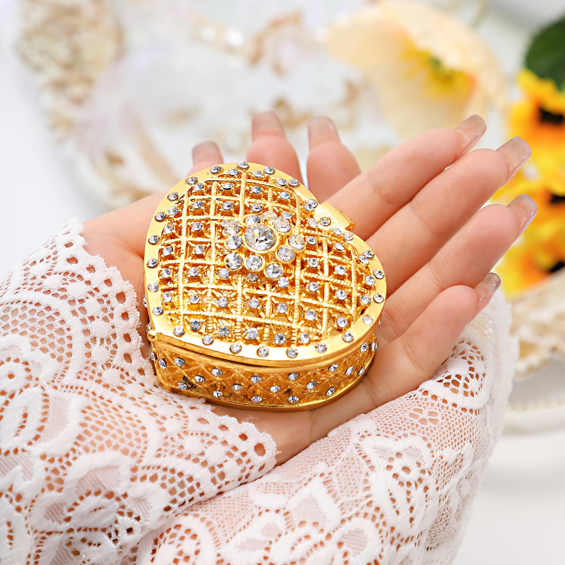 Set Di Arras Per Matrimonio - 2 Cuori Con Scatola E 13 Monete Oro, Porta Arras A Forma Di Cuore Con Strass, Regalo Di Nozze Perfetto