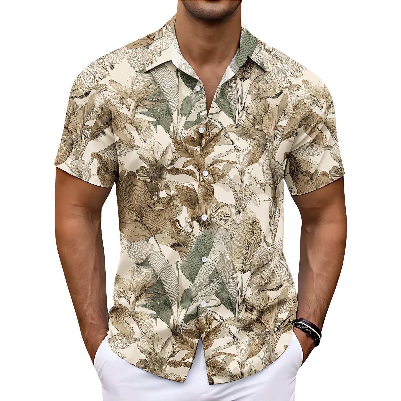 Mens Hawaiian Button Down Shirts Short Sleeve Tops Plus Size Graphic Casual Lightweight Loose Beach Gym Shirt