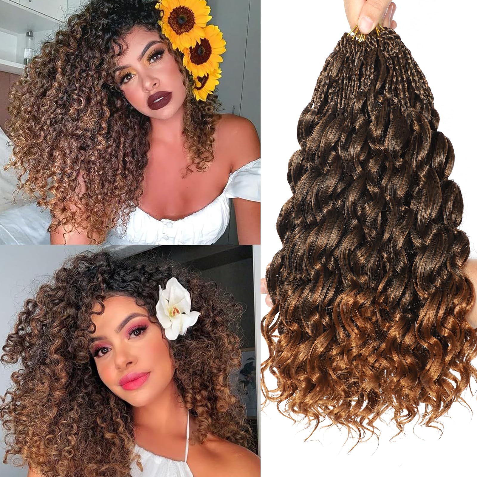 FLWAI Pre Looped Ocean Wave Crochet Hair 14 Inch 8 Packs Boho Style Hair Extensions Short Curly Crochet Hair Pre Twisted Synthetic Deep Wavy Curly Braiding Hair for Women (T30)