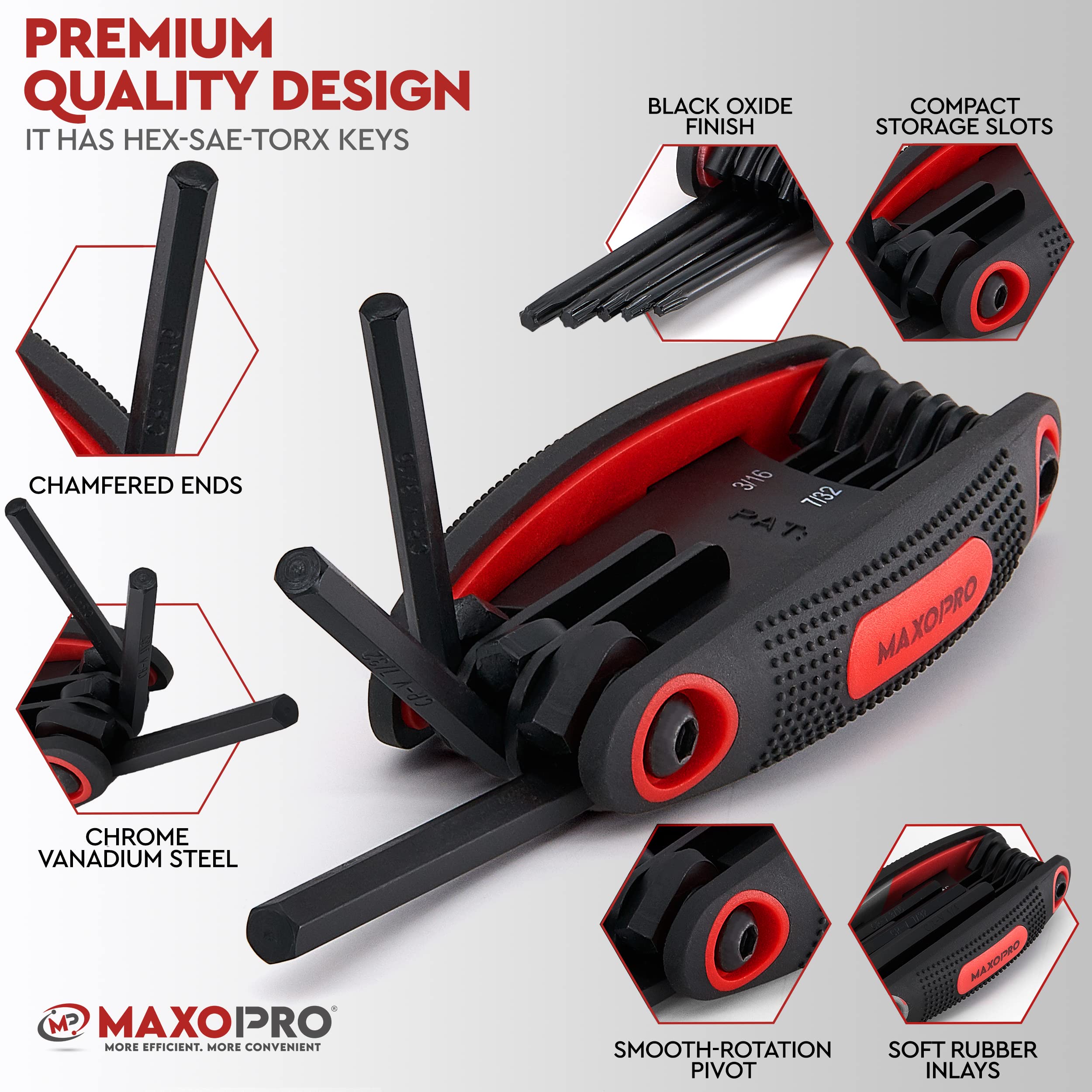 MaxoPro 25pc Folding Allen Wrench Set – Pack of 3 Metric and SAE