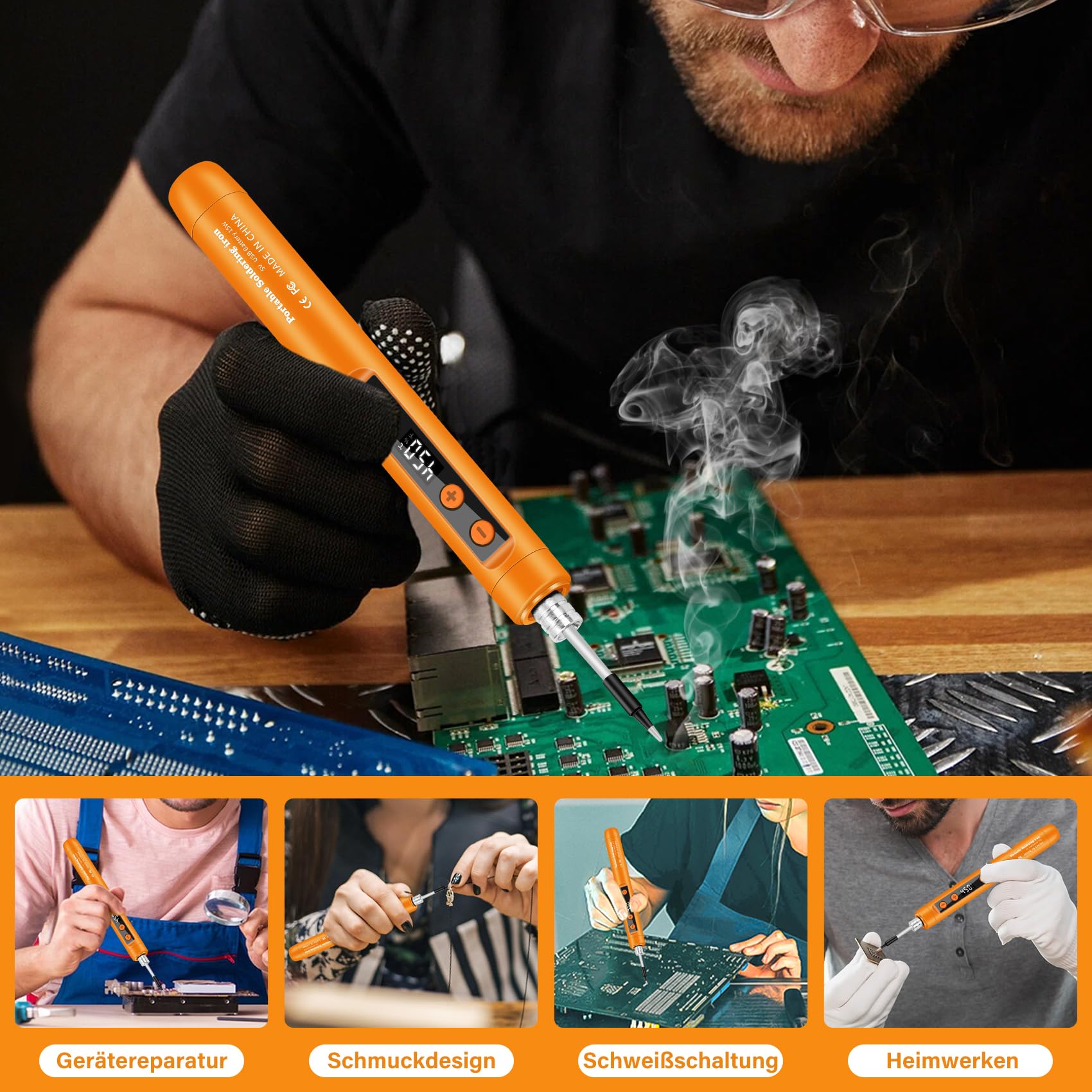 Produktbild von Daakro 2-in-1 Akku Lötkolben Set,180-450℃ Mit Einstellbarer Temperatur,mit LED-Anzeige USB-aufladbares Lötkolben Mit Lötdraht, Werkzeugkasten, Akku- Lötkolben-Set, 3 Lötkolbenspitzen Usw(Grau