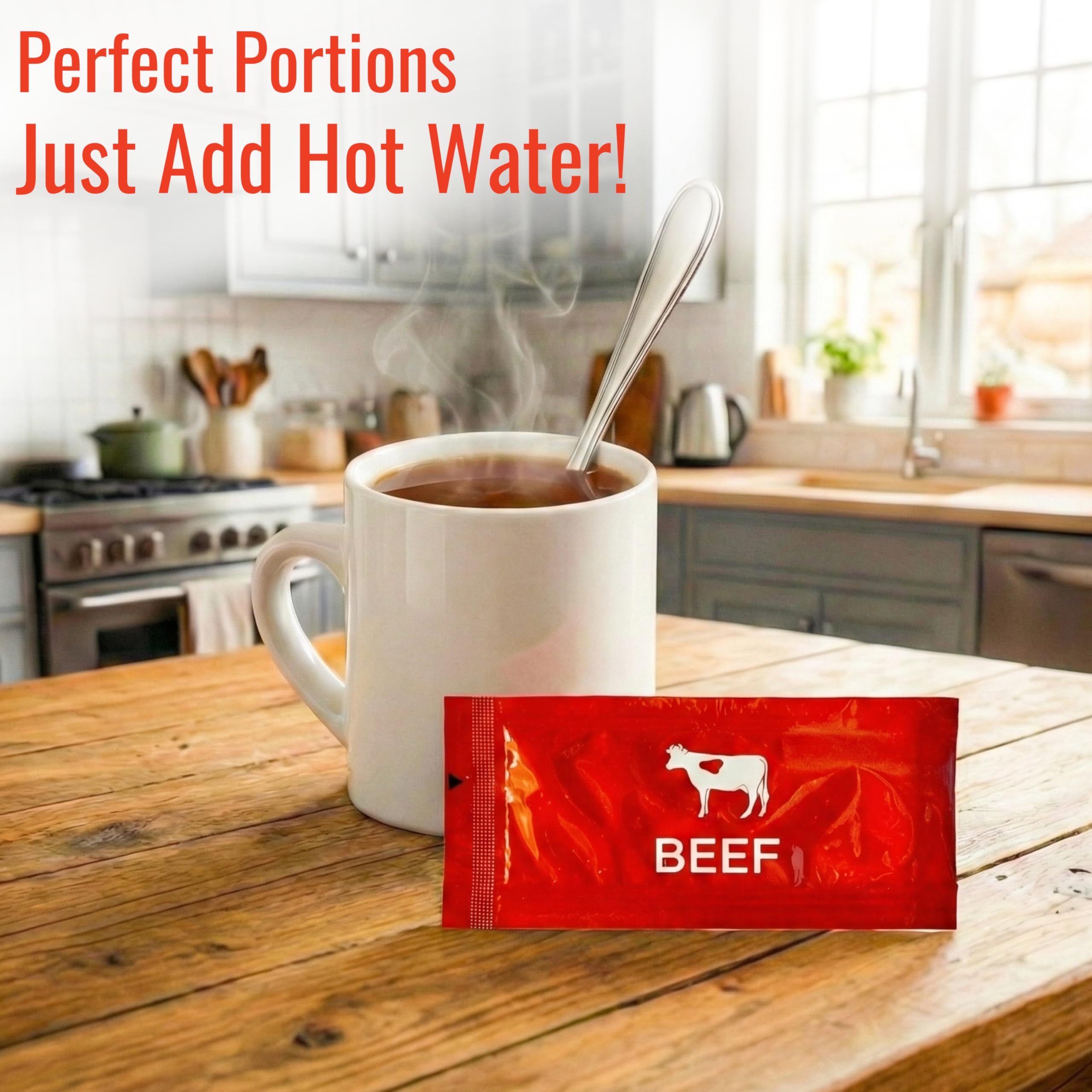 Reduced Sodium Beef Broth Concentrate - 20 Stick Pack (9.6g Each) - Bundle with Habanerofire Pan and Skillet Scraper