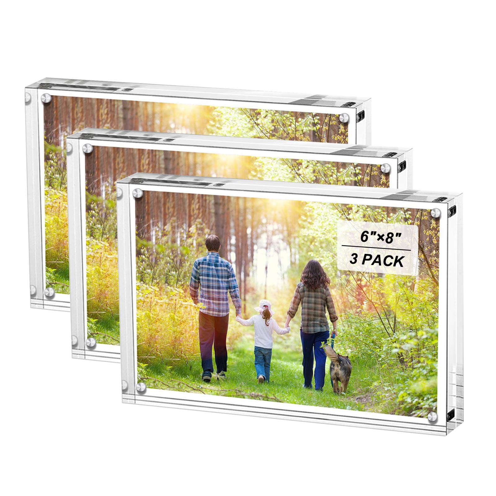 Boxalls Cornici per foto in acrilico, 15,2 x 20,3 cm, confezione da 3, senza cornice, con magnete, trasparenti su entrambi i lati (confezione da 3)