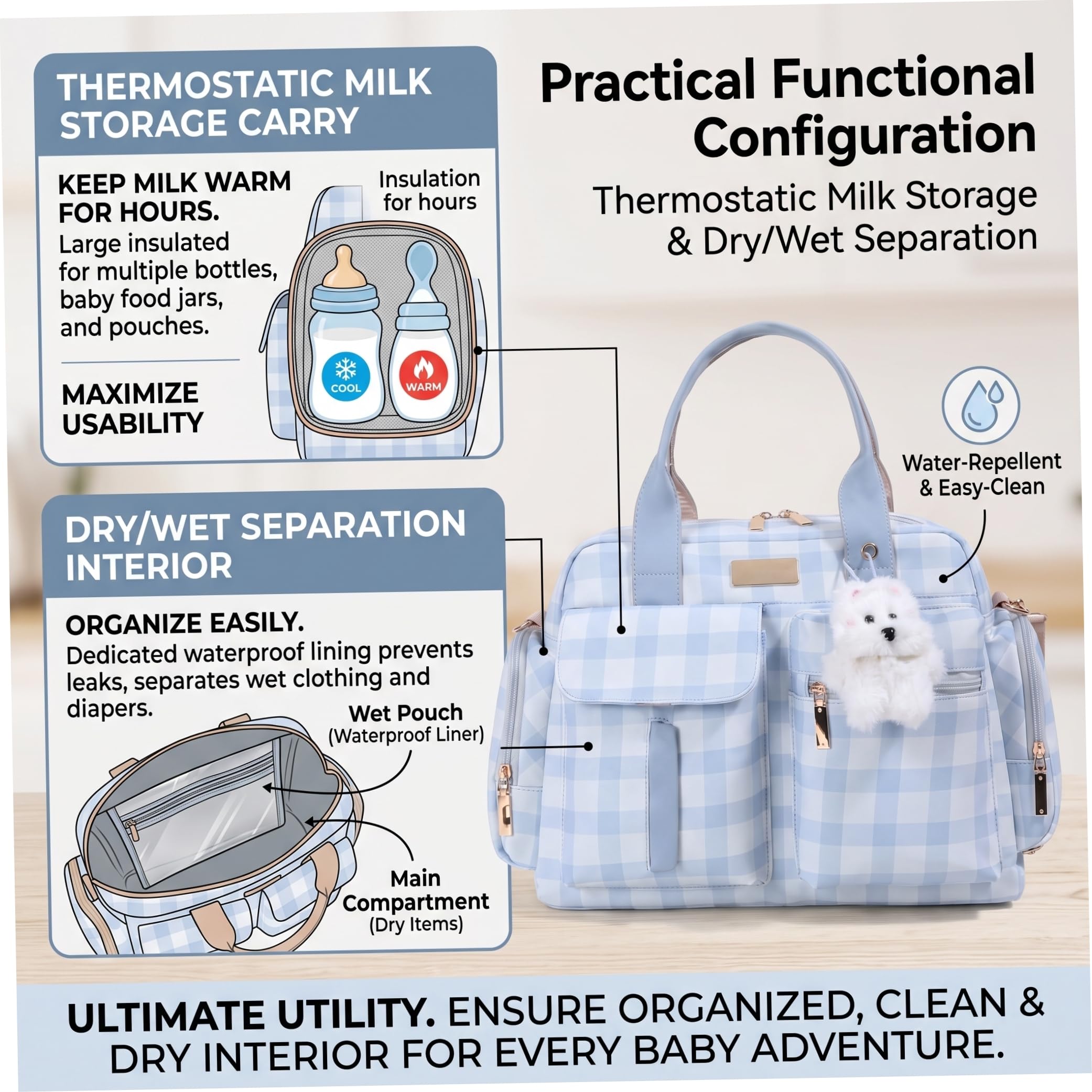Borsa per pannolini Borsa per pannolini impermeabile multitasche con ciondolo, Blu