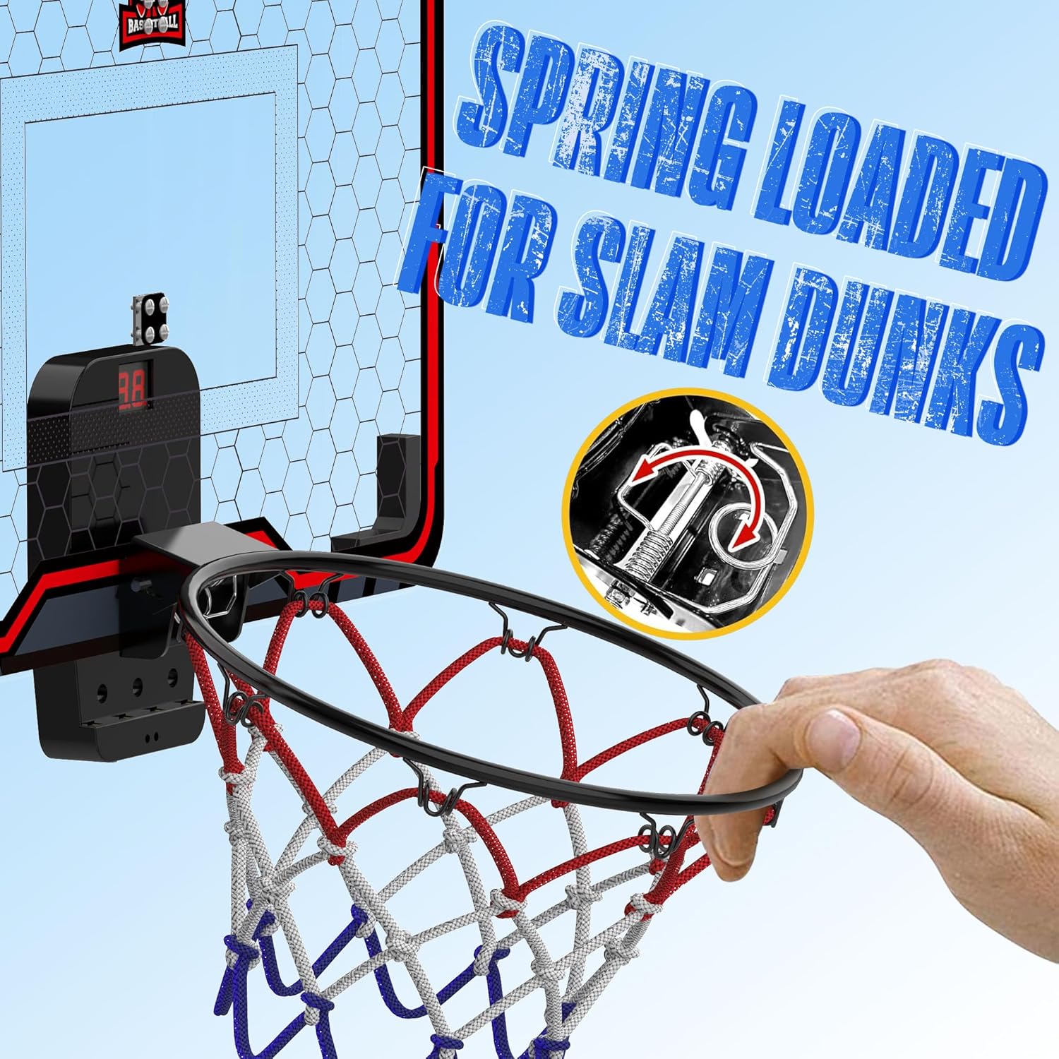 HopeRock Indoor Basketball Hoop for Kids, Over The Door Mini Basketball Hoops, with LED Light, Scoreboard, Birthday Toys Gifts for 5 6 7 8 9 10 11 12+ Year Old Boys