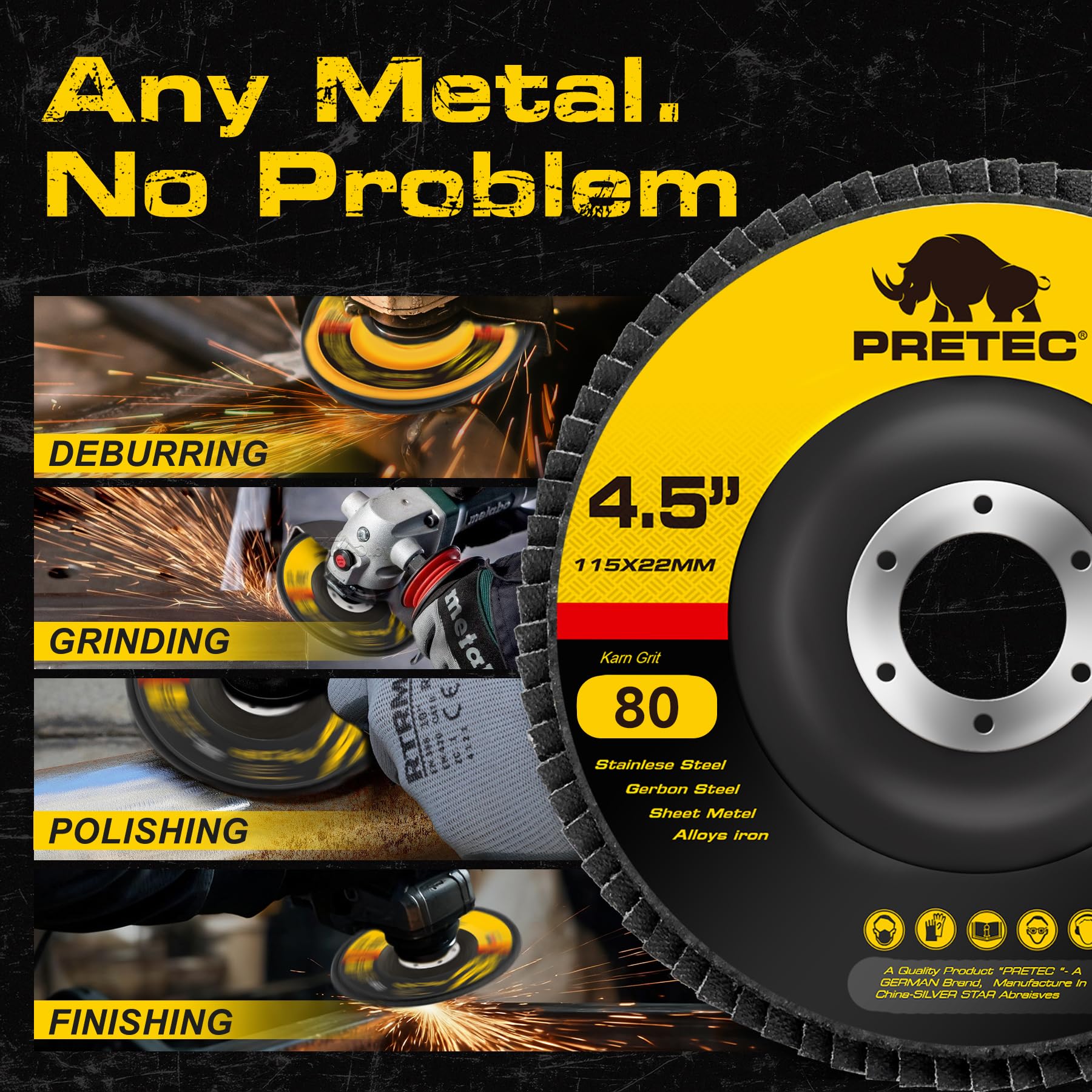 PRETEC Flap Discs - 12 Pack 80 Grit for Angle Grinders -3