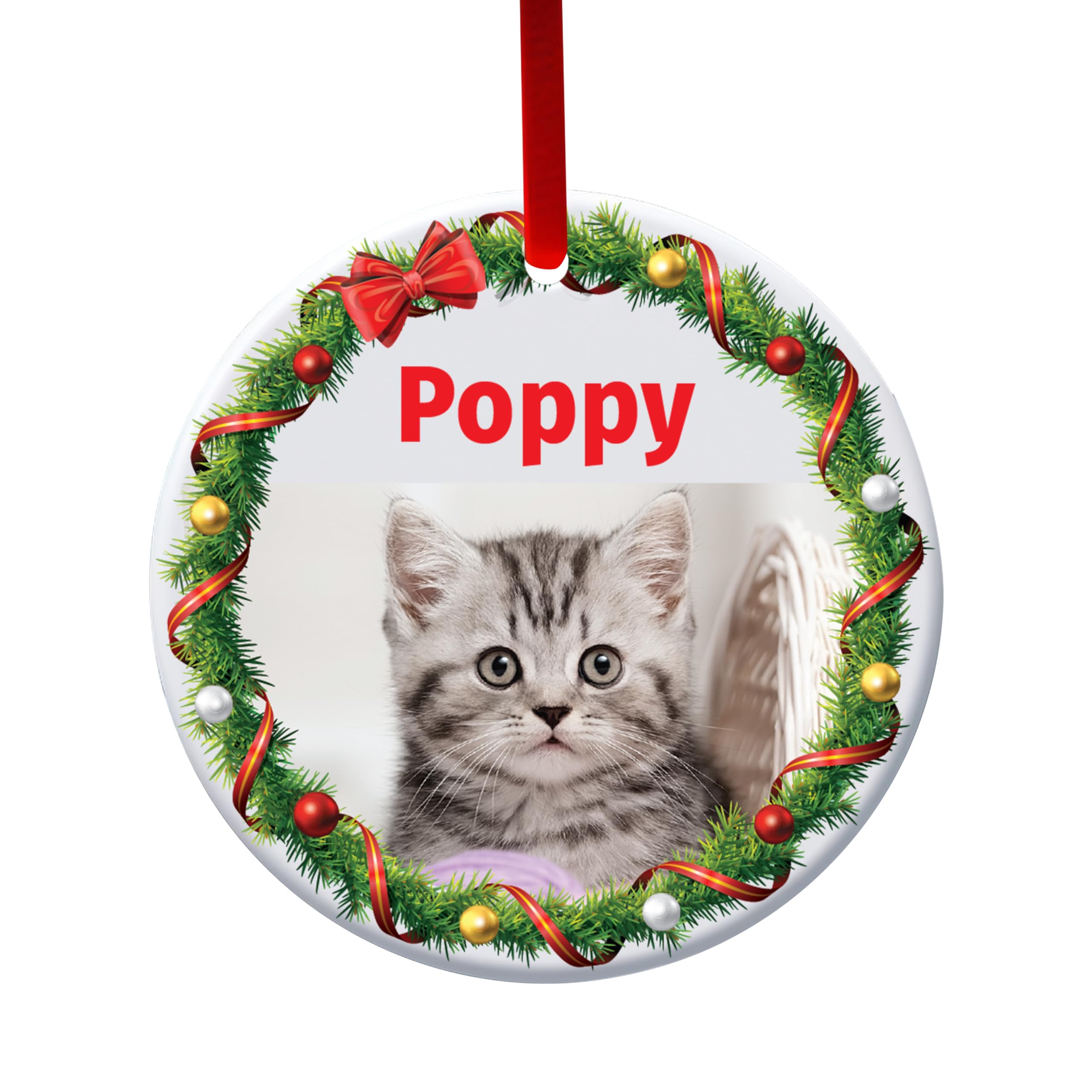 Personalised Pet Christmas Bauble Xmas Tree Decoration Custom Photo & Name Ceramic Christmas Ornament Gifts Keepsake Xmas Present (Pet Xmas Bauble - Cat)