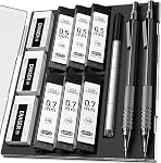 Four Candies Mechanical Pencils Set, 2Pcs Silver Metal Pencils Set with 360PCS HB Lead, 3 Erasers,9 Eraser Artist Pencils with Case for Drawing Sketching(0.5 & 0.7 mm)
