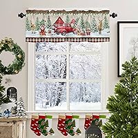 Vista 3 de Cortinas de cocina con cenefa de granja de Navidad para ventanas, cenefas con bolsillo para barra, cortinas cortas para dormitorio, sala de estar