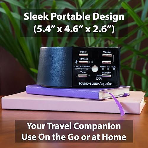 Miniatura 5 de Sound+Sleep Aquarius Aquatic - Máquina de dormir portátil sin bucle y altavoz Bluetooth con 18 sonidos de agua relajantes y temporizador de sueño,