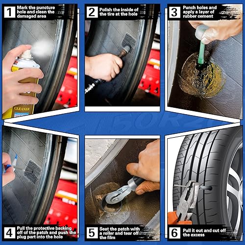 Miniatura 6 de Tallew Kit de 25 parches de neumáticos con rodillo de parche de neumáticos con tapón de reparación de pinchazos de 1.42 x 0.16 pulgadas, herramienta