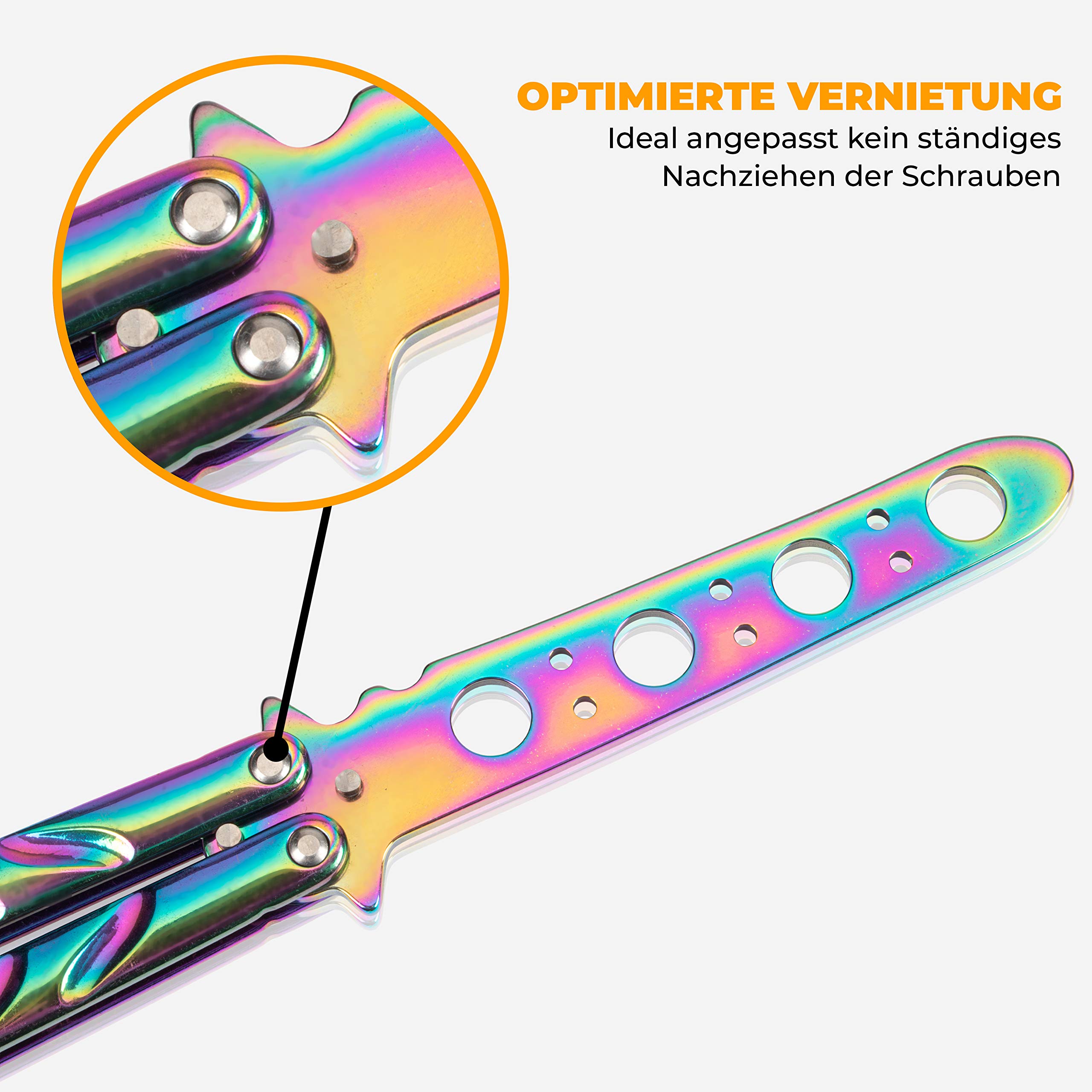 Balisong Cuchillo Mariposa Entrenamiento Sin Filo Hoja Roma Butterfly Trainer Rainbow