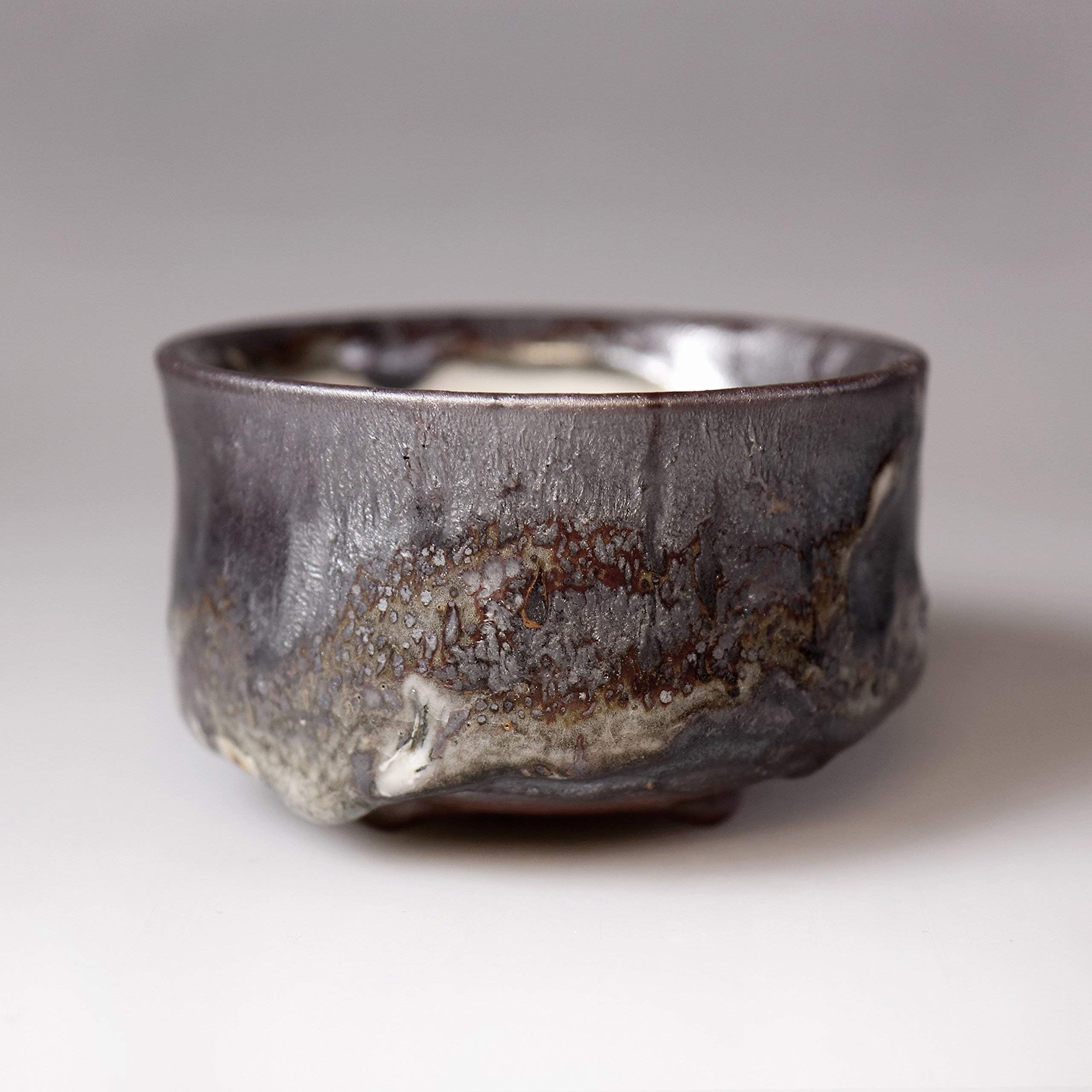 Glost-fired Earthen Teacup- Rich texture,japanese style tea cup handmade Food safe Lead free Glaze, mixed purple black and silver colour,handmade ceramic cup