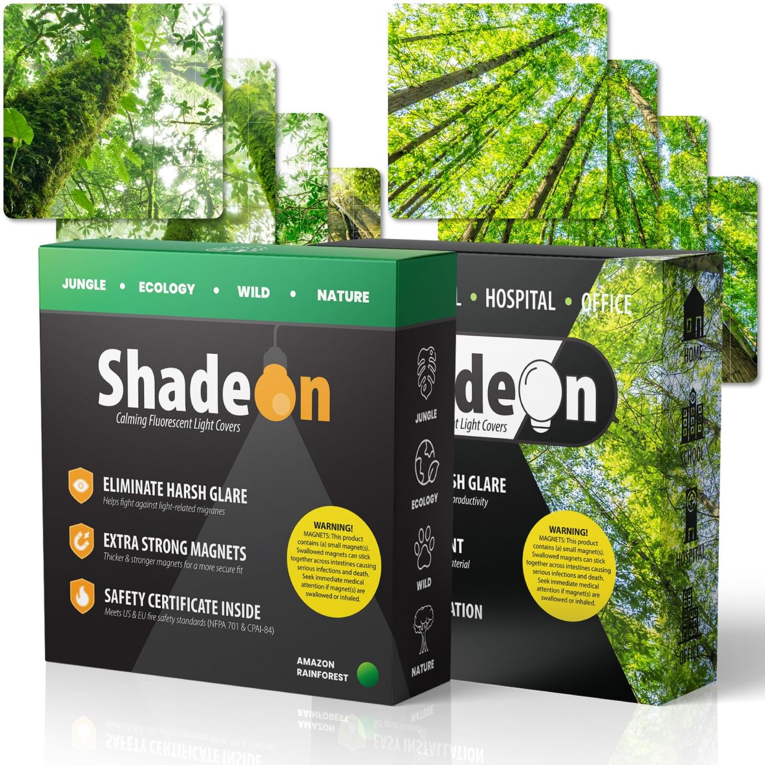ShadeOn 24" x 48" Magnetic Fluorescent Light Covers (8-Pack) Forest-Jungle Themed Classroom Light Filters for 2 x 4 Feet Drop Ceiling Lights | Office Classroom Decor - Rainforest Canopy