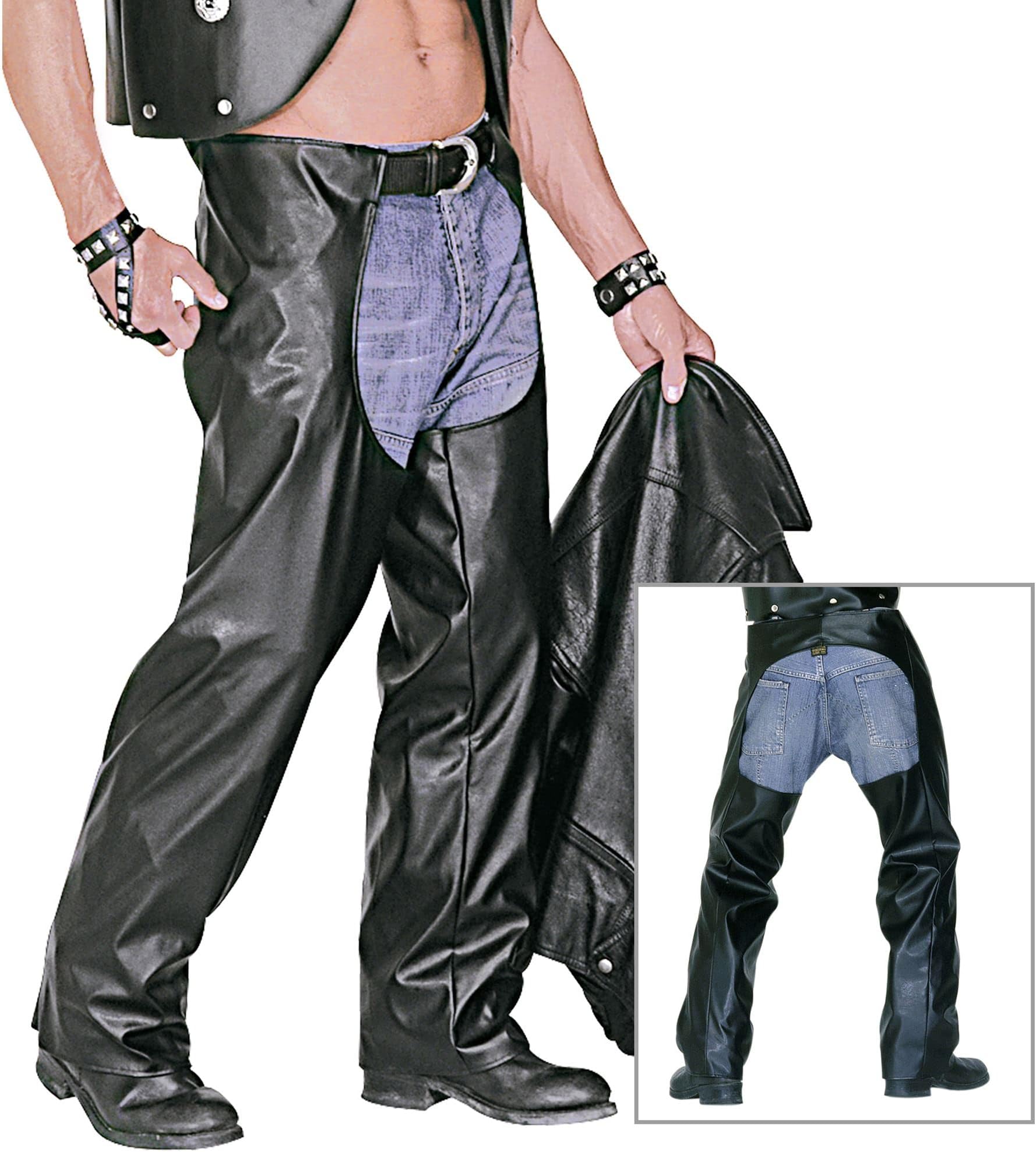 Chaps Rocker/Motorradfahrer, aus Kunstleder, Rocker, Biker, Karneval, Mottoparty