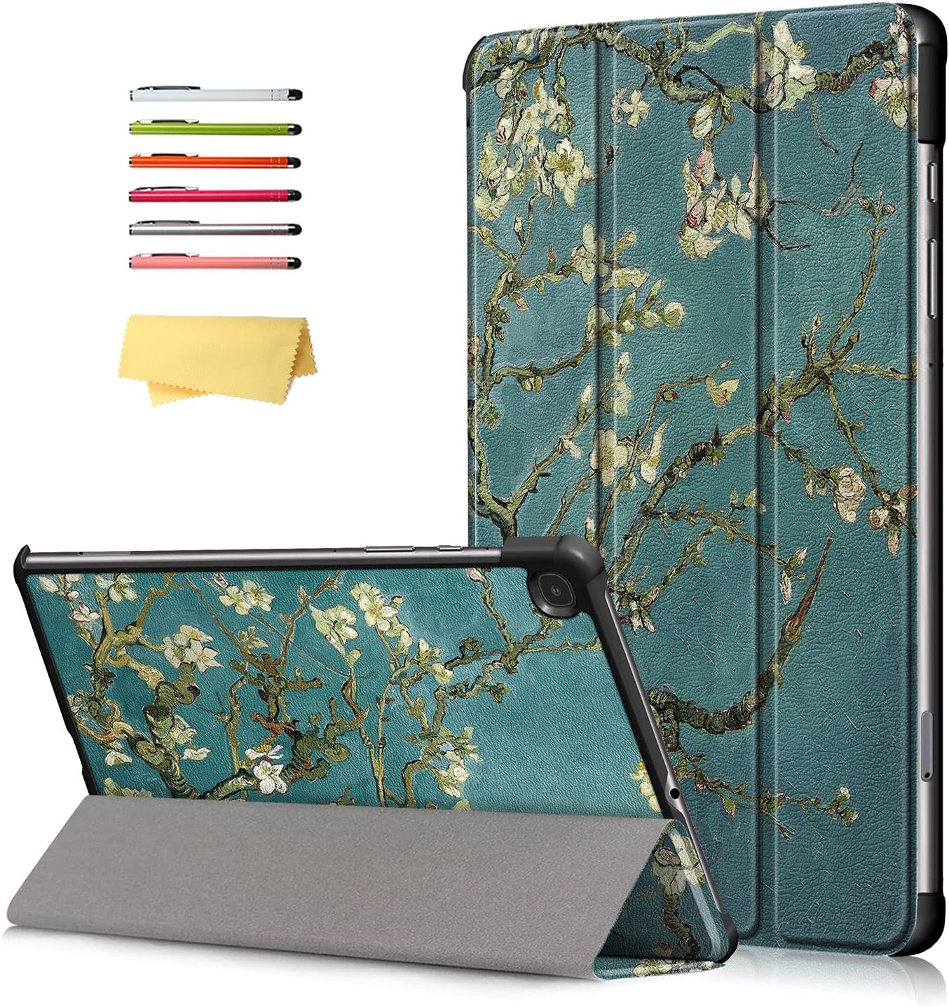 UUcovers for Galaxy Tab S6 Lite 10.4" Case 2022/2020 Model (SM-P610/P613/P615/P619) Trifold Stand Smart Case with Auto Wake/Sleep, Lightweight Thin PU Leather Shockproof Cover Van Gogh,Almond Blossom