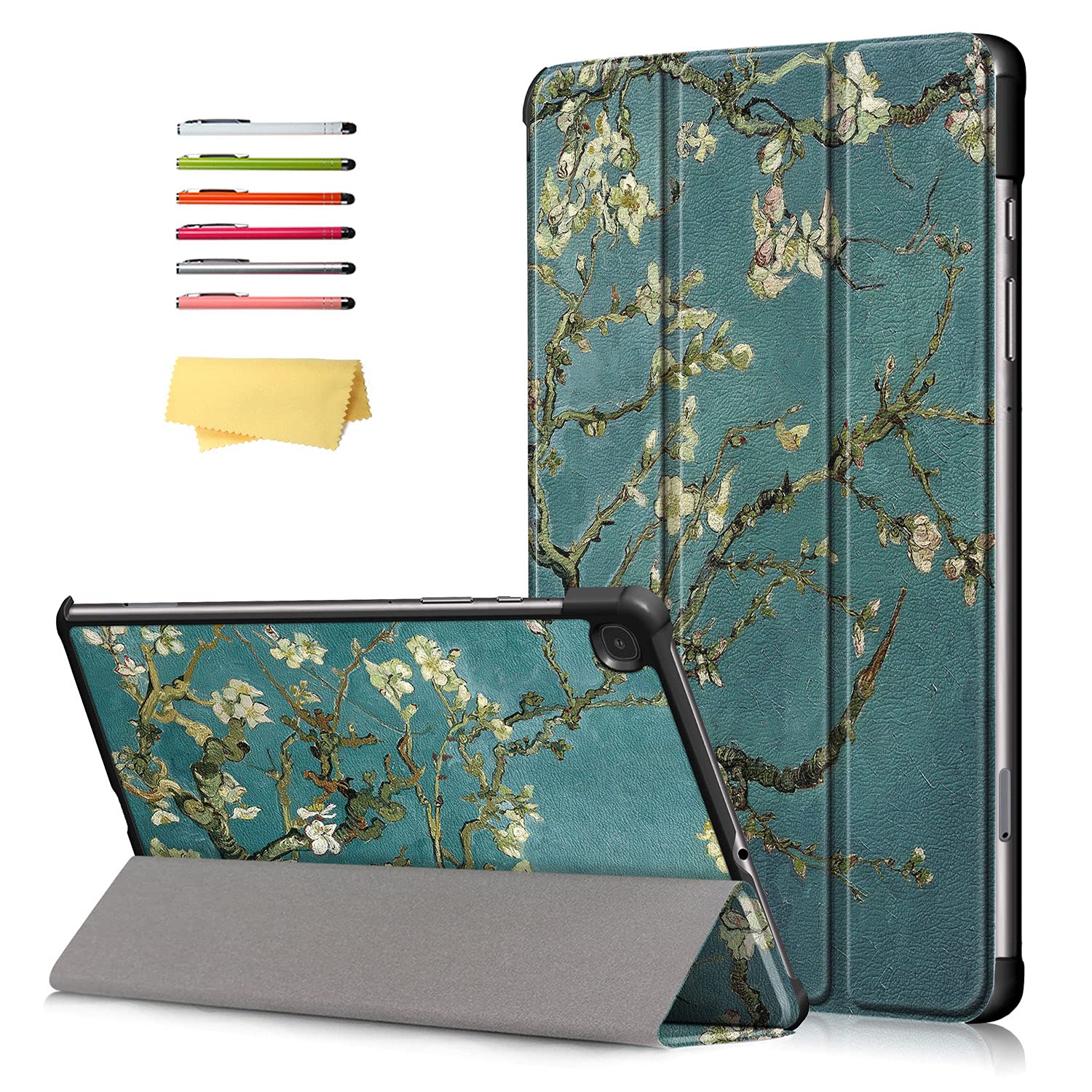 UUcovers for Galaxy Tab S6 Lite 10.4" Case 2022/2020 Model (SM-P610/P613/P615/P619) Trifold Stand Smart Case with Auto Wake/Sleep, Lightweight Thin PU Leather Shockproof Cover Van Gogh,Almond Blossom