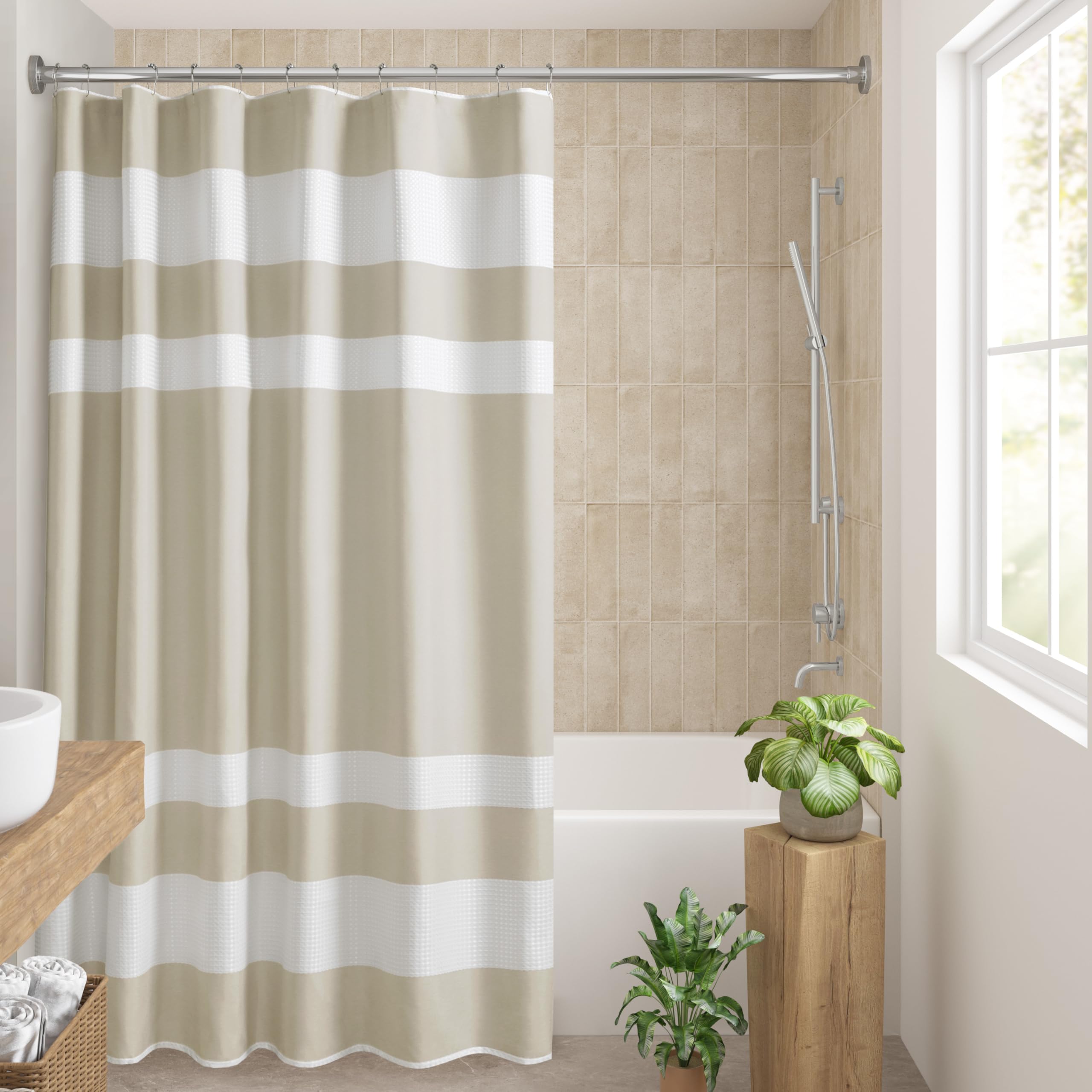 Spa Waffle Shower Curtain Pieced Fabric with 3M Scotchgard Moisture Management Modern Home Bathroom Decorations, Stall 54"x78", Taupe