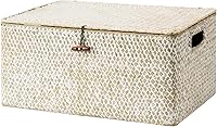 Vista 15 de StorageWorks Canastas de Mimbre de Hierba Marina para Organizar, Cesta de Mimbre Mediana con Tapa, Cesta Decorativa con Asas Integradas