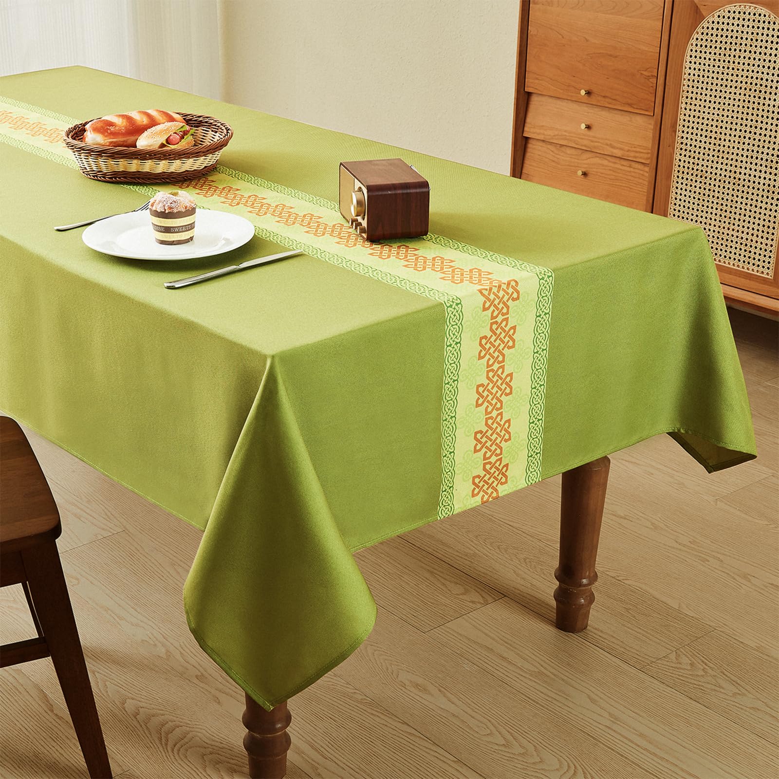 WAITER TREE Table Cloth 145x300 cm Rectangle Wipe Clean Table Cloth Washable Waterproof Tablecloth, Celtic Knot Printed Linen Decorative Table Cover for Dining Parties - Light Green — image 1