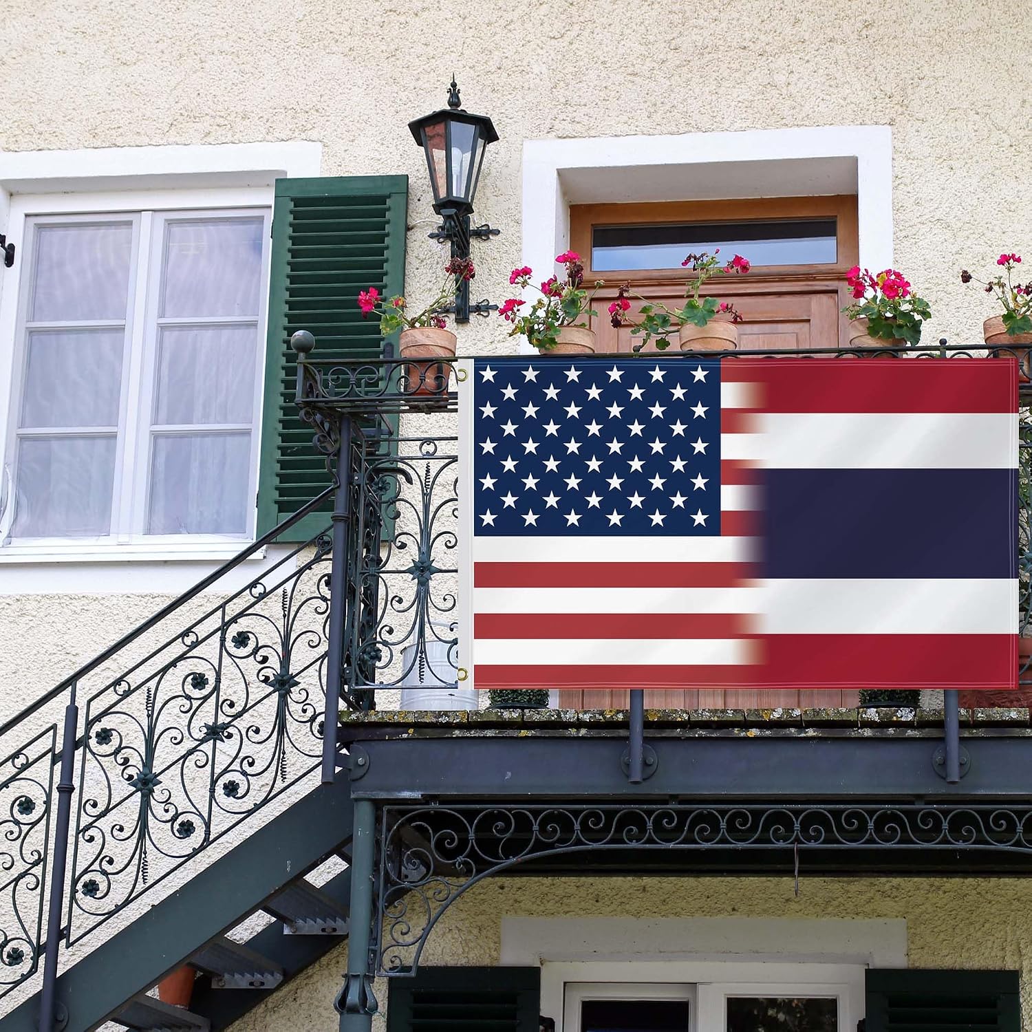 3×5 FT USA Thailand Combo Flag,Large Thai Friendship Decor,Double Side Digital Printed 150D Polyester Banner With Canvas Header Brass Grommet For Outdoor Indoor Parade Car image 3