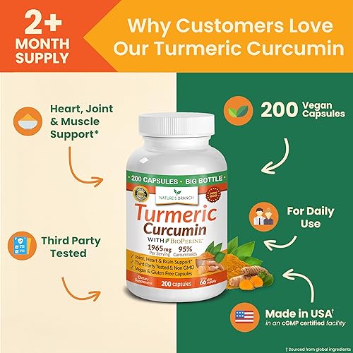 Miniatura 3 de Curcumina de cúrcuma extra fuerte con BioPerine 1950 mg de pimienta negra suplemento para aliviar el dolor en las articulaciones apoyo a la