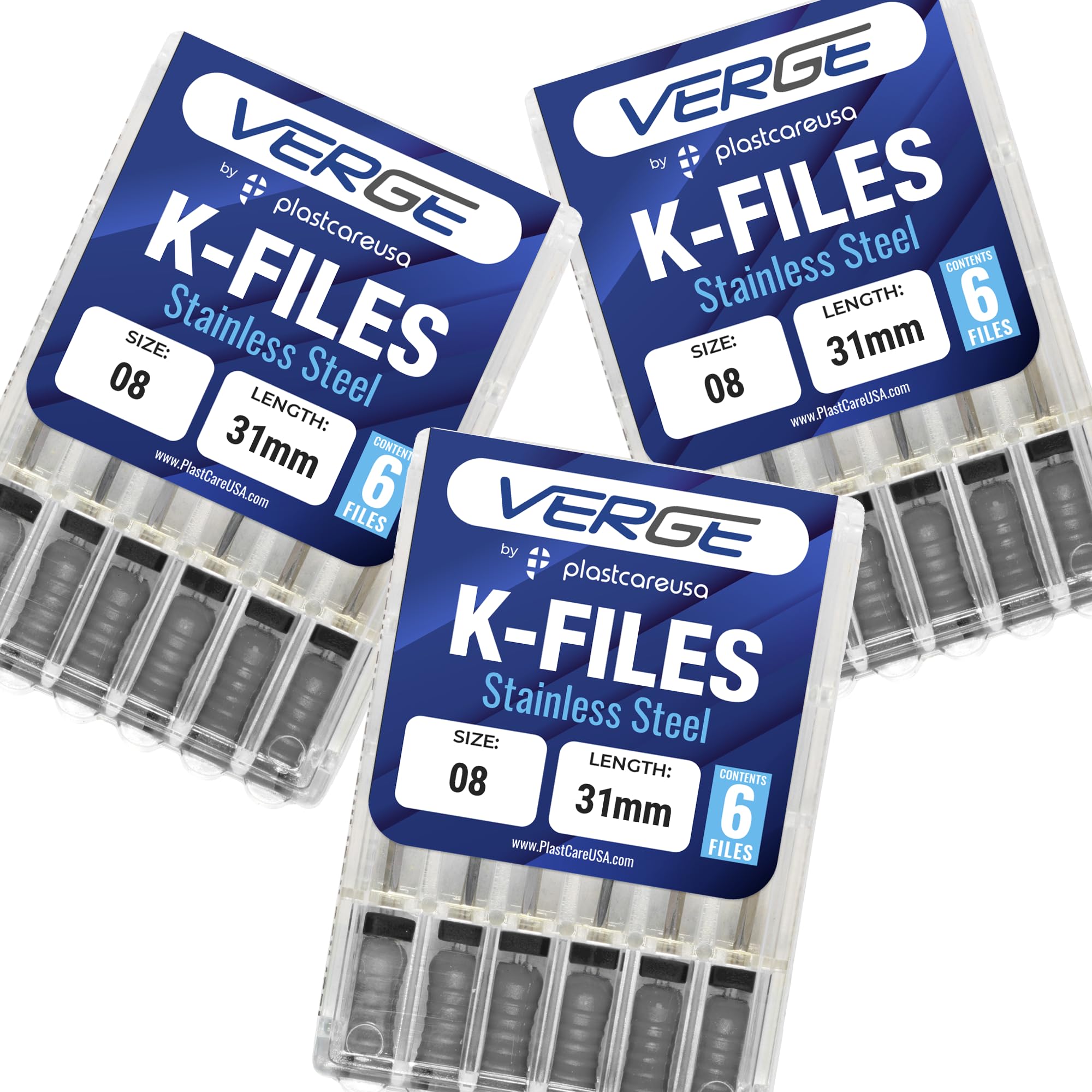 Dental Endodontic 31mm Endo K Files (3 Packs of 6) (18 Total Stainless Steel K-Files) (#8 Grey)