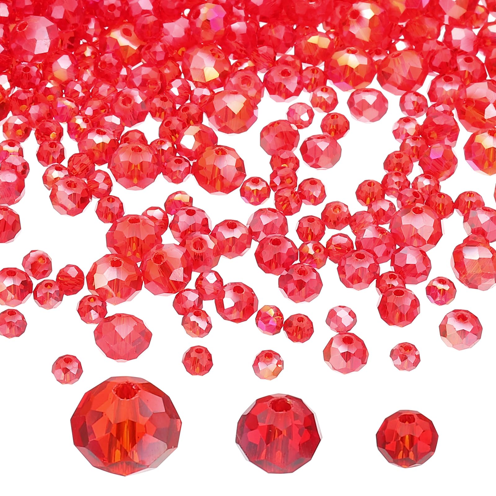 PATIKIL Rondelle Crystal Beads, 600Pcs 4-8mm Faceted Glass Loose Beads Briolette Shape Beads for Jewelry Making Bracelets Necklaces Earrings DIY Craft Projects, Red Plating AB