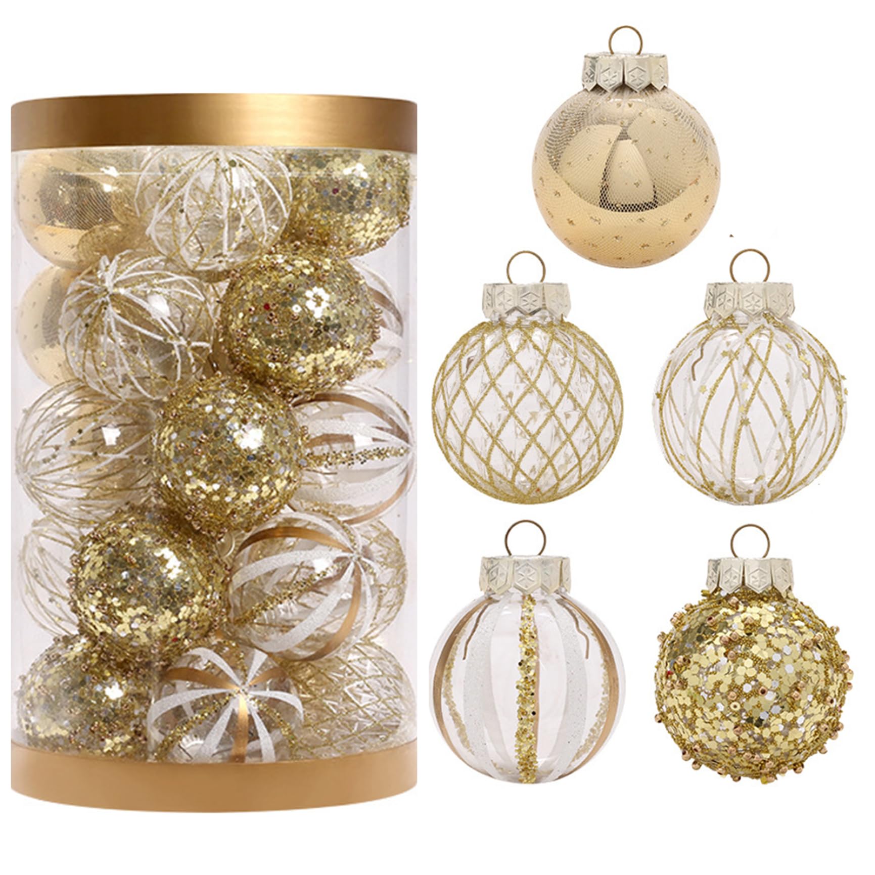 Boules de Noël 6 cm blanc et or décoration de sapin et suspension de fête
