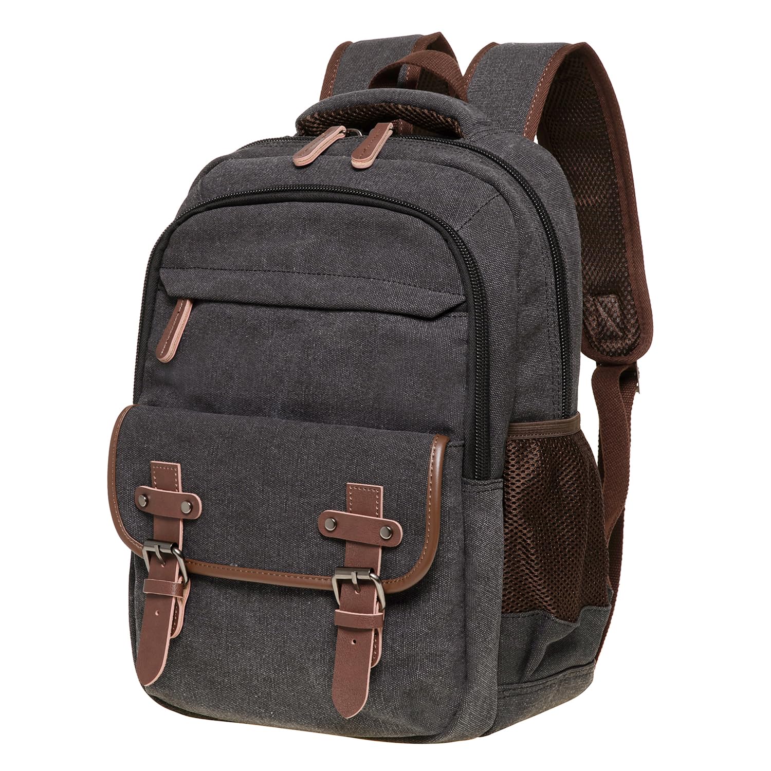 KAUKKO Canvas Zaino per il Tempo Libero per le Donne Uomini, Vintage Zaino da Escursionismo con 14-inch scomparto del Computer Portatile per Lavoro, Escursioni, 24L, Nero-KS28