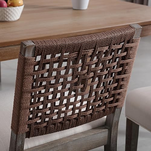 Miniatura 5 de chairus Juego de 4 sillas de comedor tapizadas, sillas de comedor de granja, sillas de cocina beige con respaldo de cuerda de tejido bajo, sillas