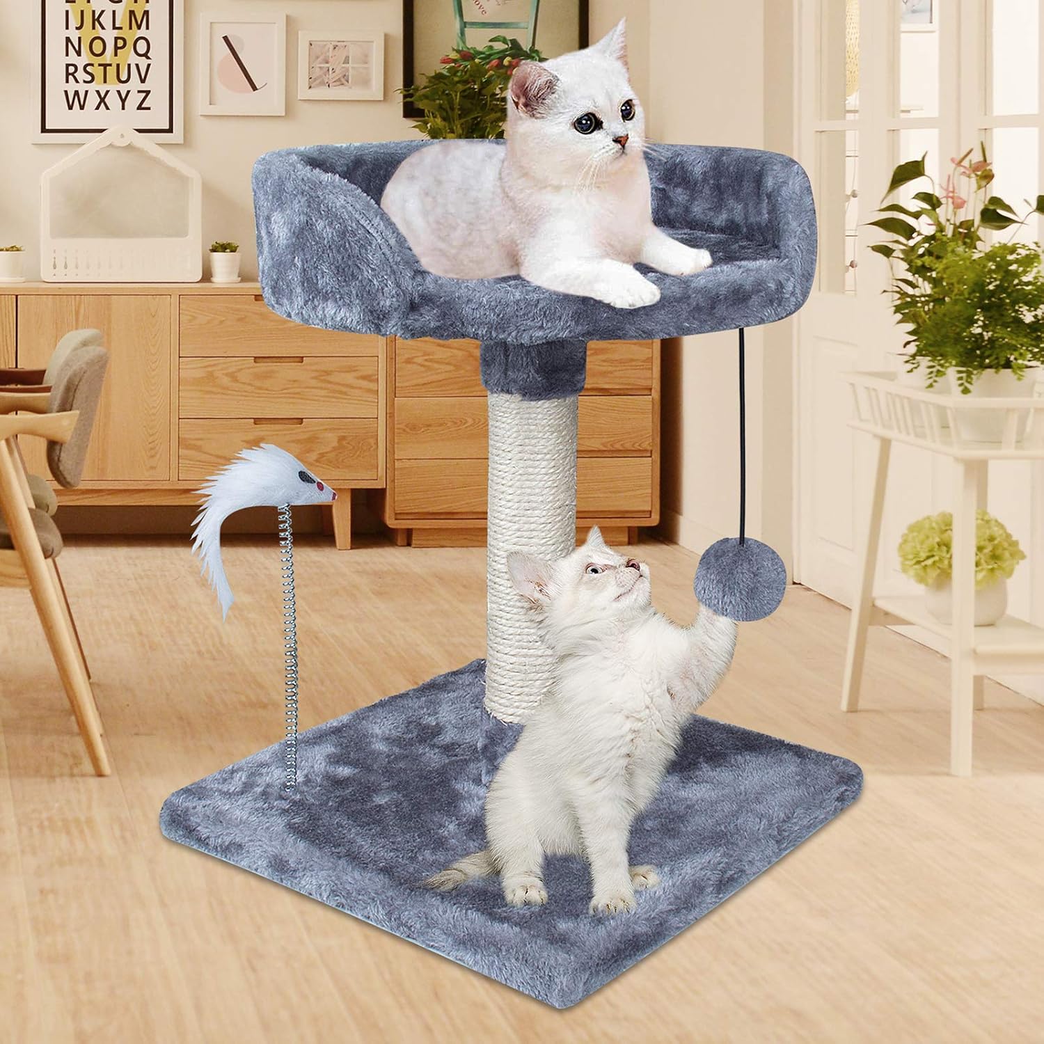 YUFU Cat Tree Tower with Natural Sisal Scratching Posts Large Platforms Cat Activity Platform Furniture with Funny Toys for Kittens Small Cat Playing Relaxing Sleeping