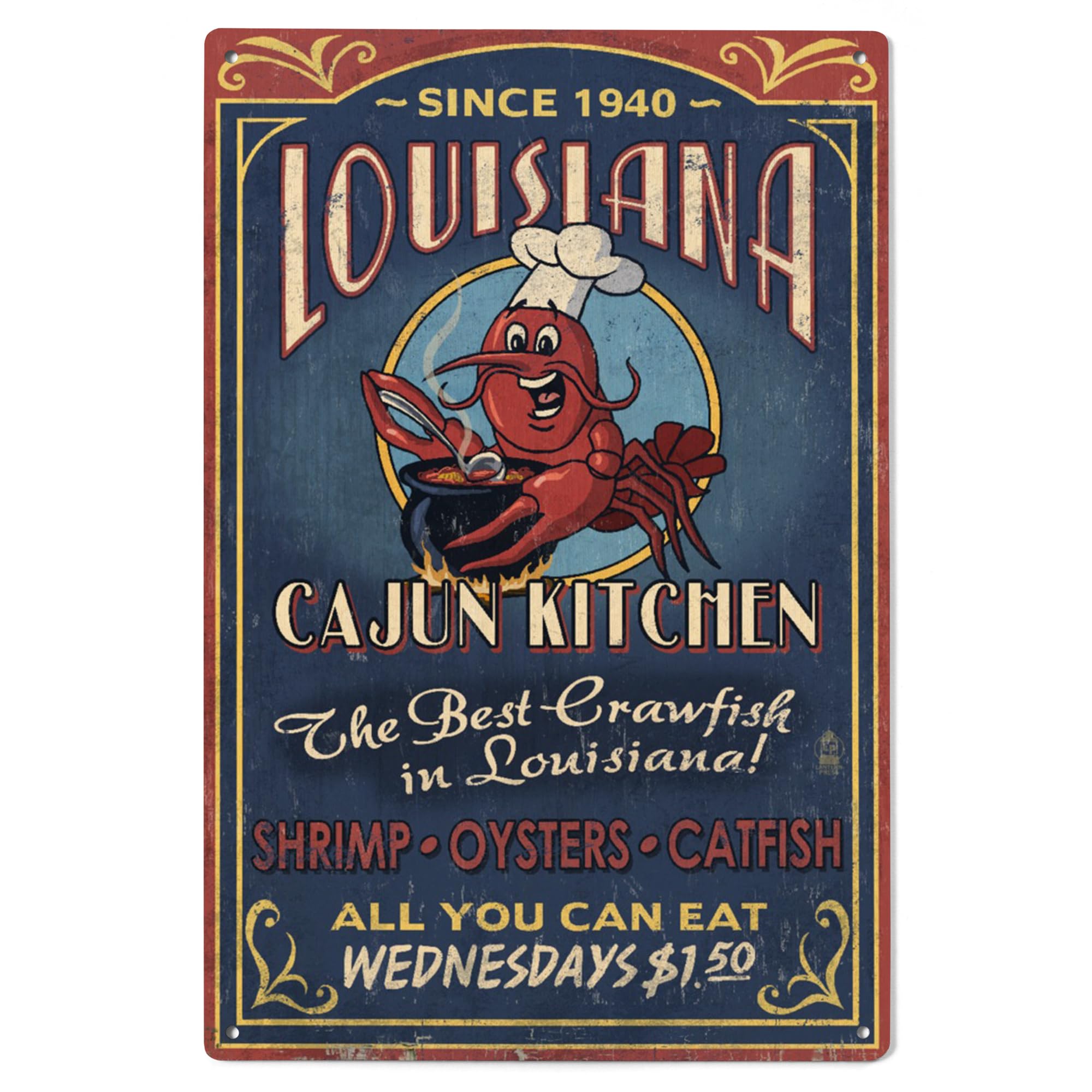 Lantern Press 6x9 Inch Wood Sign, Ready to Hang Wall Decor, Louisiana, Vintage Sign, Cajun Kitchen Crawfish