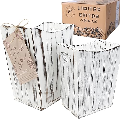 Juego de 2 cestas rústicas para residuos basureros rectangulares juego de basurero blanco cubo de basura de baño cubo de basura de dormitorio cubo