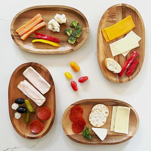 Woodard and Charles - Juego de bandejas individuales para servir, tamaño pequeño, juego de 4-6 pulgadas de ancho x 10 pulgadas de largo, color marrón