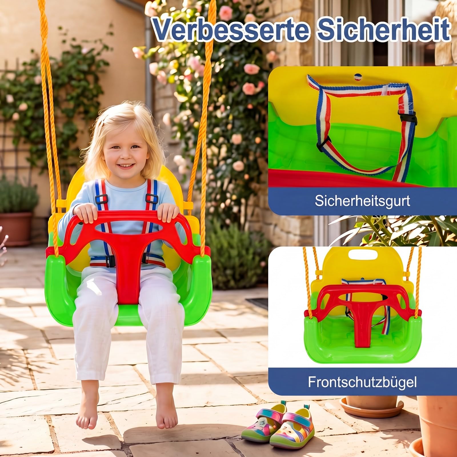 COSTWAY Schaukelgestell mit Nestschaukel, elastischer Kinderschaukel & Babyschaukel, Schaukelgerüst aus Metall bis 300 kg belastbar, Outdoor Schaukel für Kinder, Garten