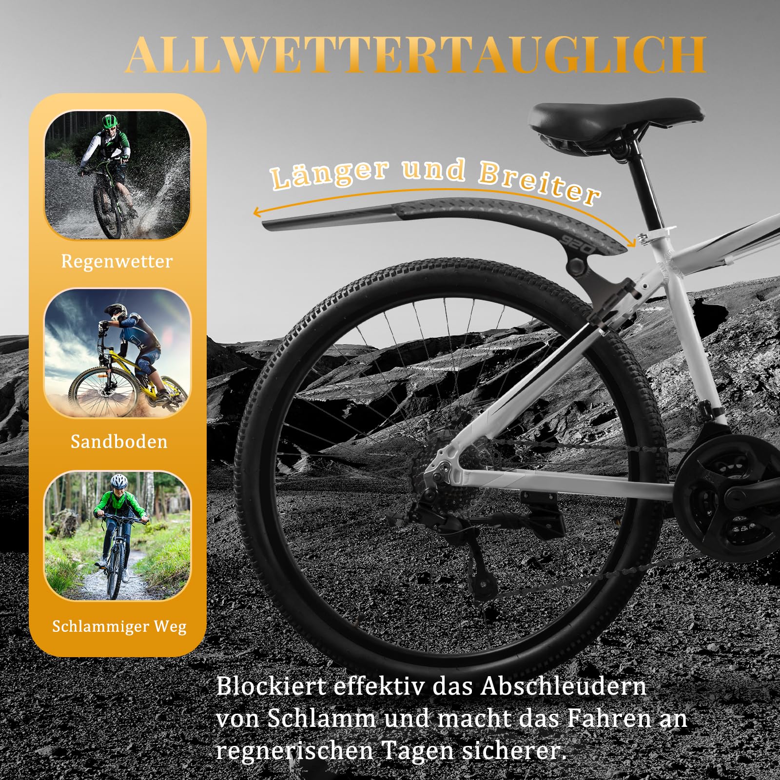 SUNFATT Schutzblech Mountainbike Set Carbon-Optik [24-29 Zoll] – Aerodynamischer Mudguard MTB Vorne & Hinten | Bohrungsfreie Montage