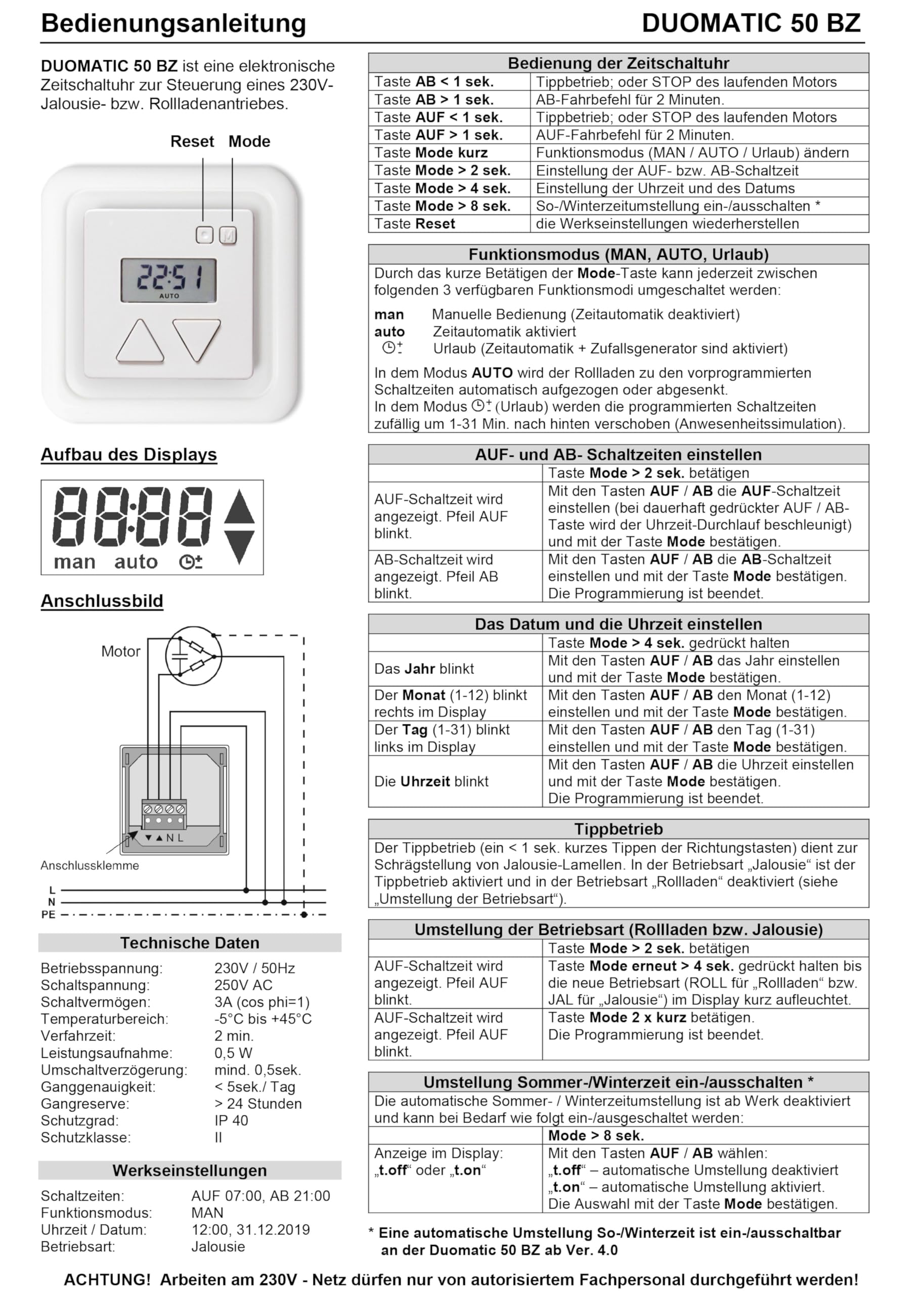 Inprojal Duomatic 50 BZ Rolladensteuerung Zeitschaltuhr UP 7082/50BZ Jalousieschalter