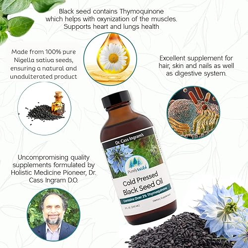 Miniatura 5 de PURELY WILD Aceite de semilla negra, formulado por el Dr. Cass Ingram's, contiene aceite esencial de semilla negra 100% prensado en frío,