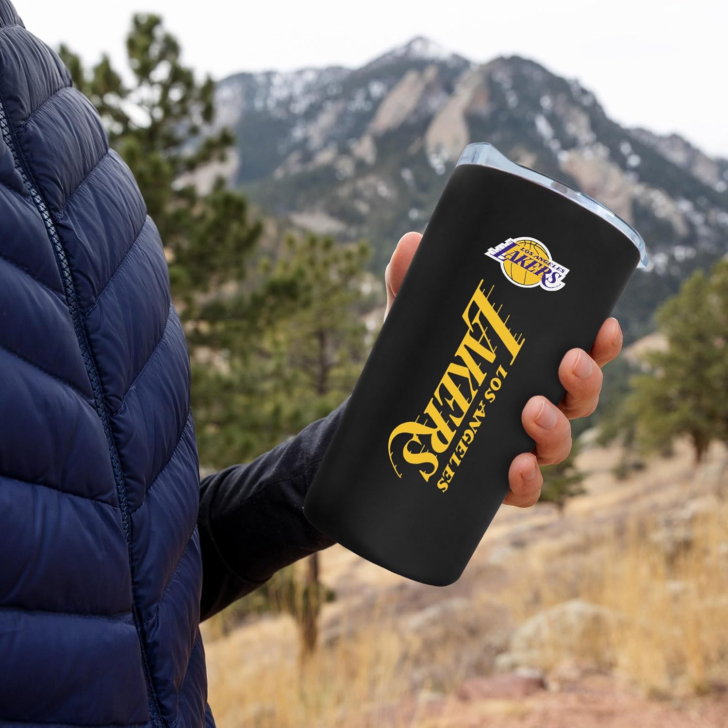 Rico Industries NBA Basketball Los Angeles Lakers Black 18oz Soft Touch, Easy Grip Tumbler - Image 2