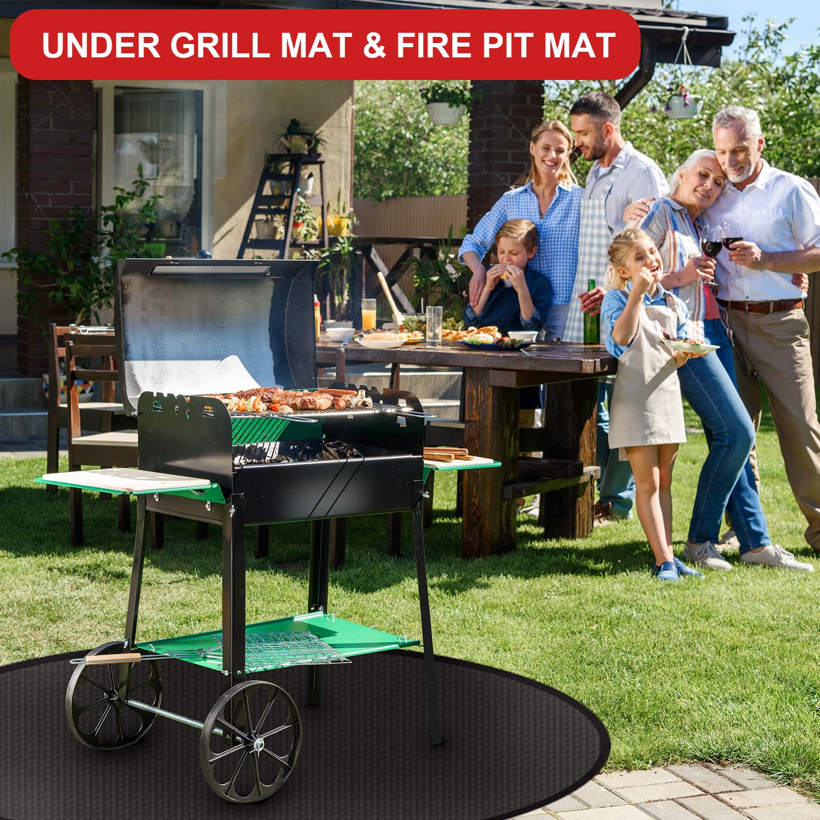 Fire Pit Mat, Alfombrilla Ignífuga Redonda para Fogatas 36in, 3 Capas Tapete para Fogata, Resistente al Calor, Protectora Estera para Barbacoa Exterior, Piso, Terraza Patio, Césped y Camping