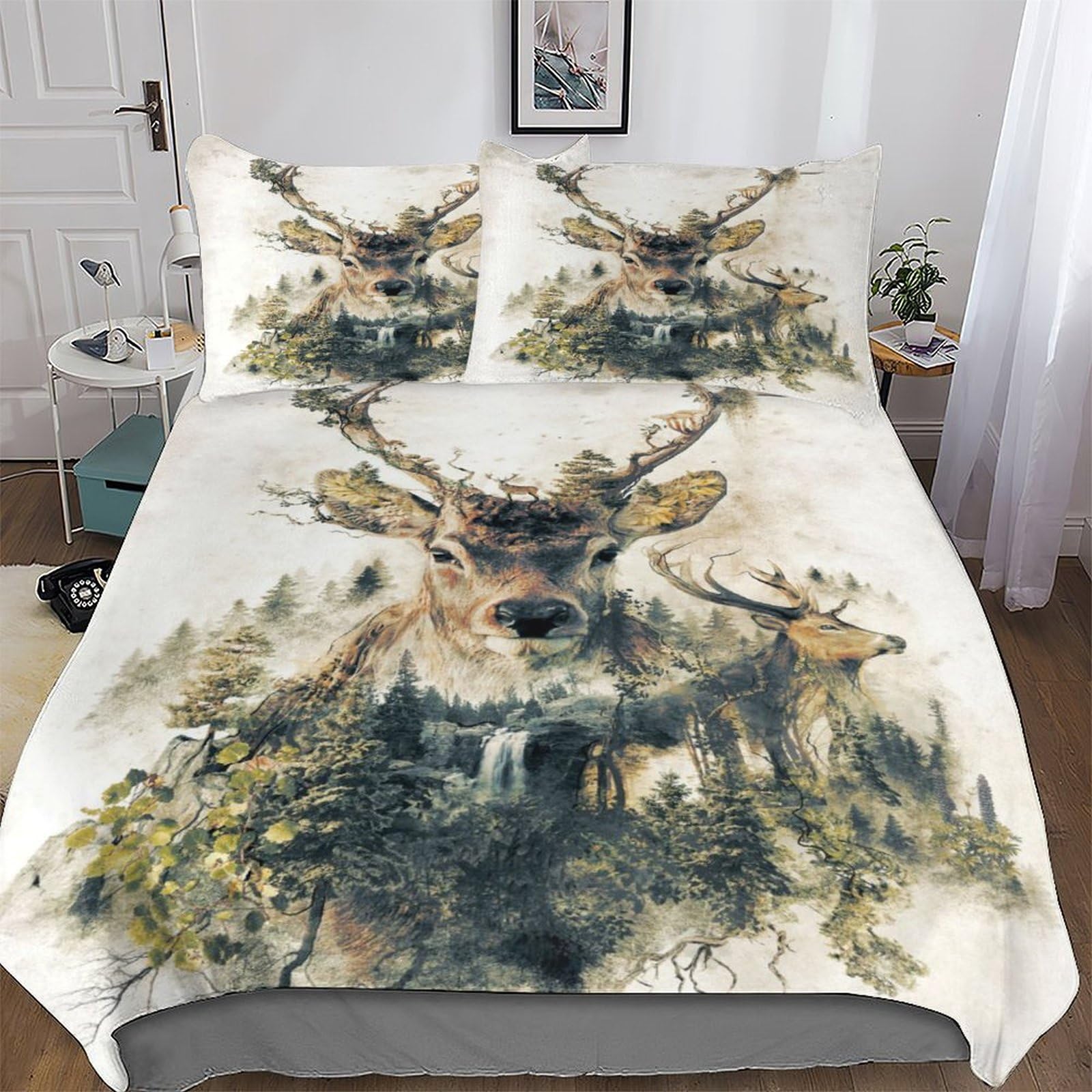 Housse de couette cerf avec taies d'oreiller king size lit 220x240