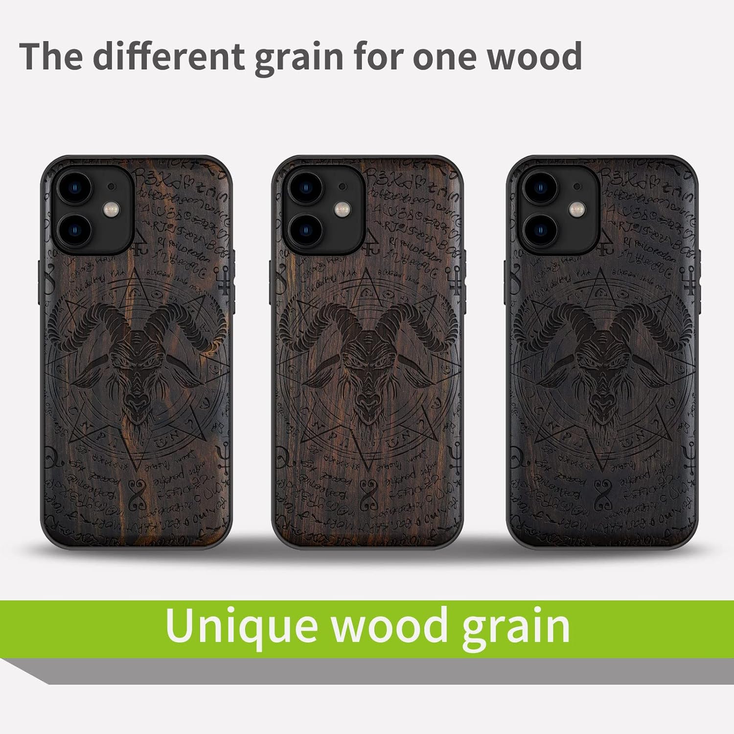 Carveit Wood Case for iPhone 11 Case [Natural Wood & Black Soft TPU] Shockproof Protective Cover Unique Wooden Phone Protector Compatible with iPhone 11 (The Devil -Baphomet-Blackwood)