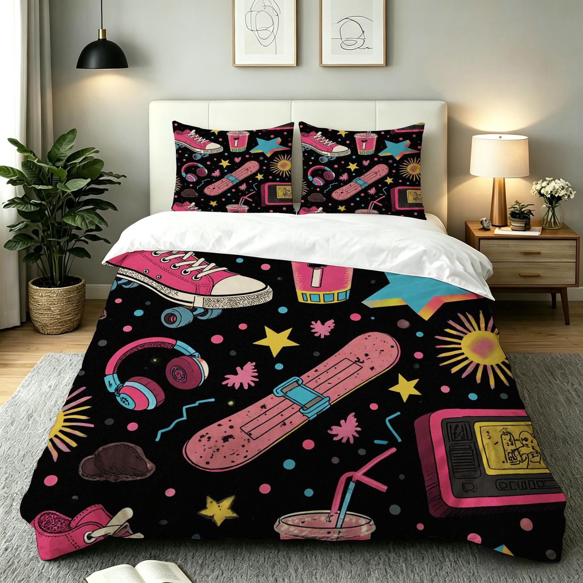 Housse de couette 140x200 rose avec 2 taies d'oreiller 65x65 cm pour lit enfant