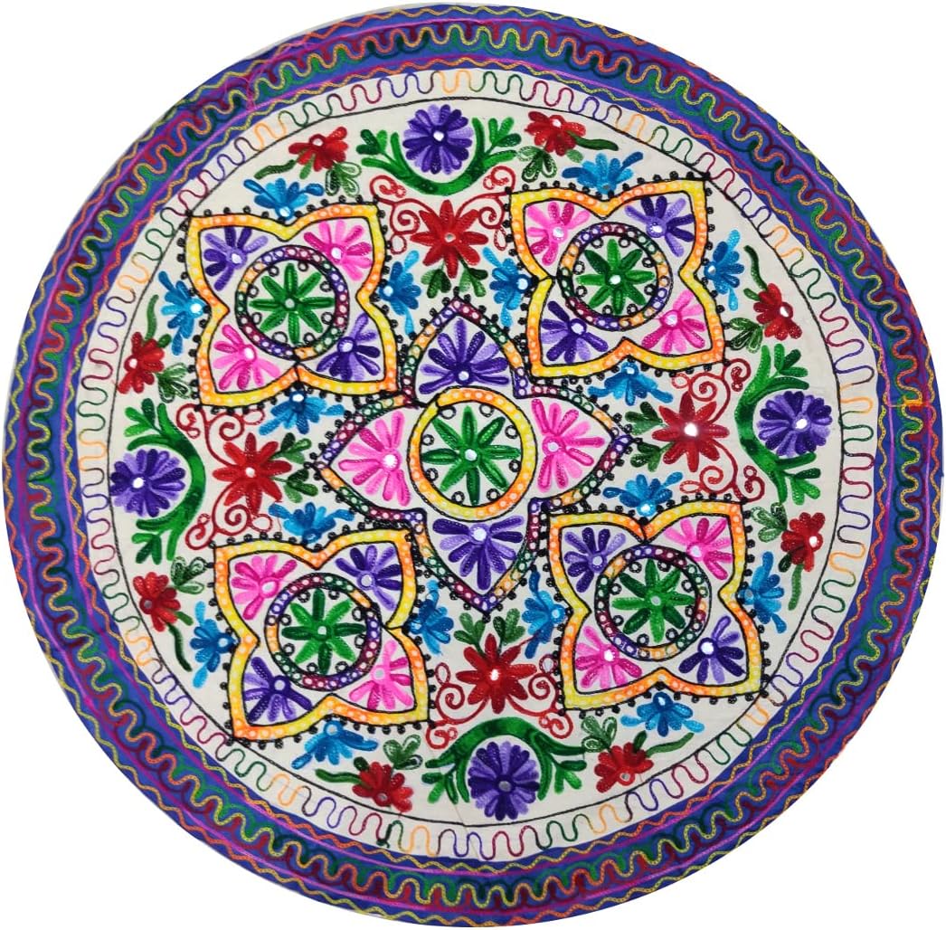 Purpledip Cotton Tapestry 'Riot of Colors': Vintage Embroidery Table Cover Or Wall Hanging (11359)